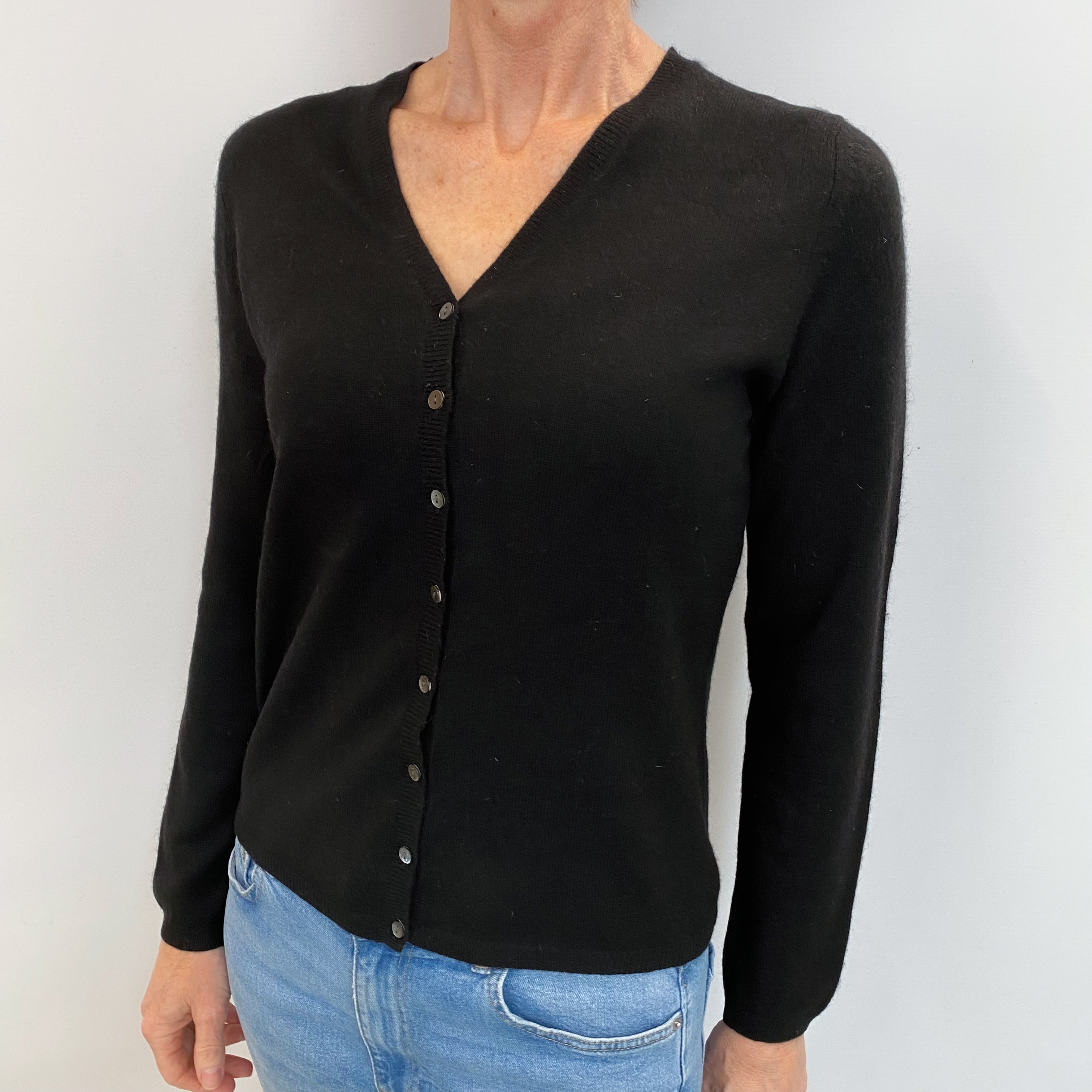 Black Cashmere V Neck Cardigan Small