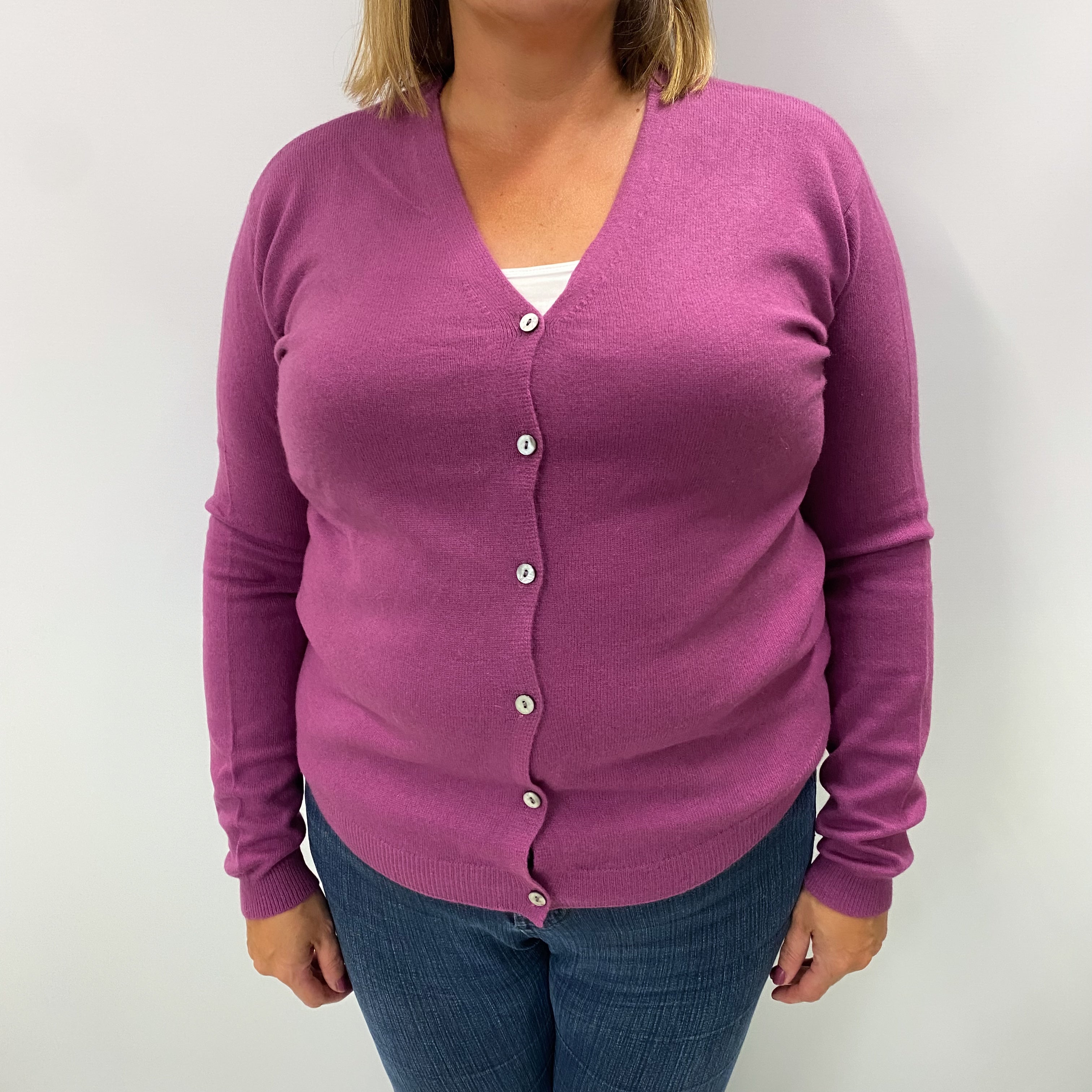 Heather Purple Cashmere V Neck Cardigan Extra Large