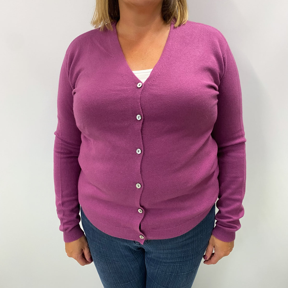 Heather Purple Cashmere V Neck Cardigan Extra Large