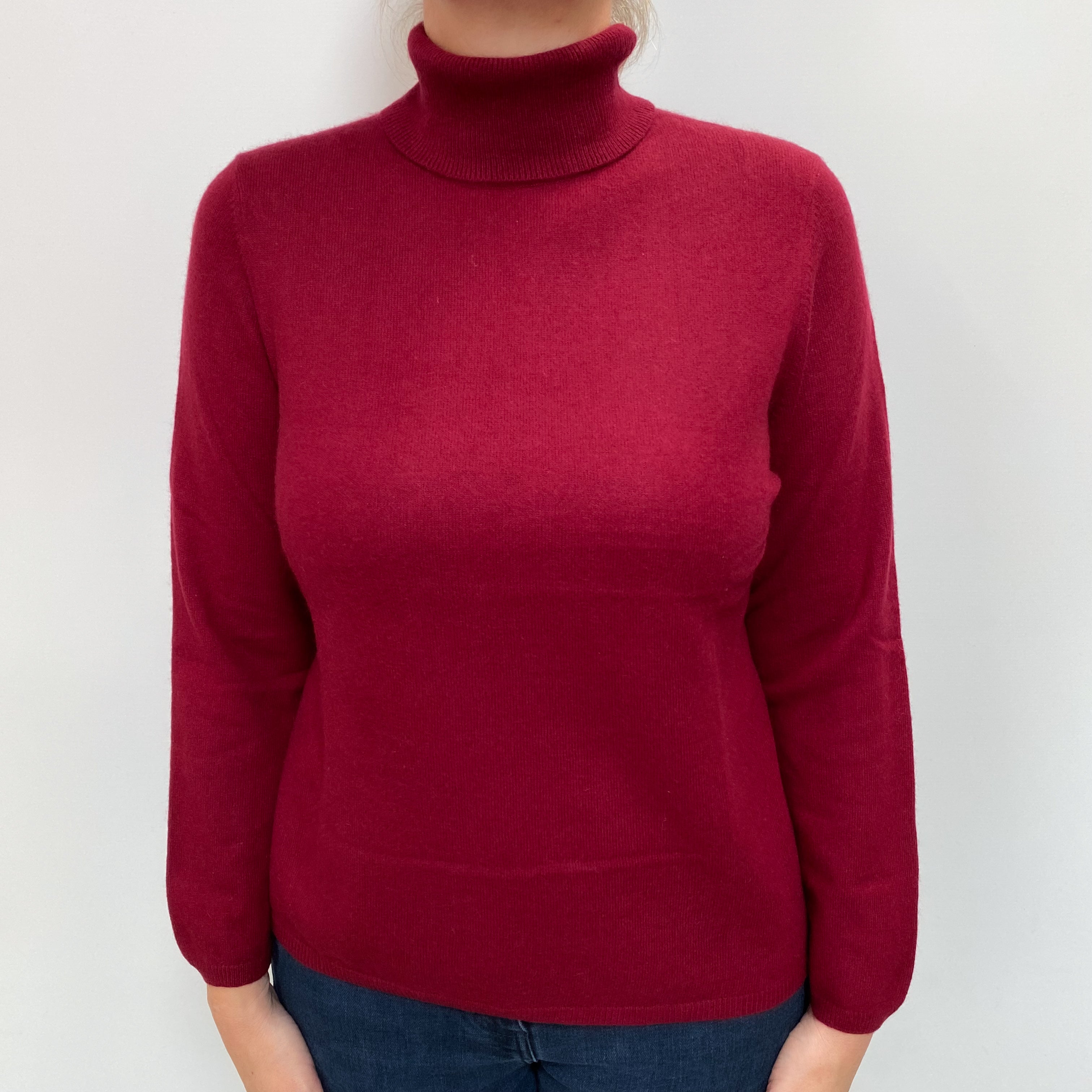 Garnet Red Cashmere Polo Neck Jumper Large