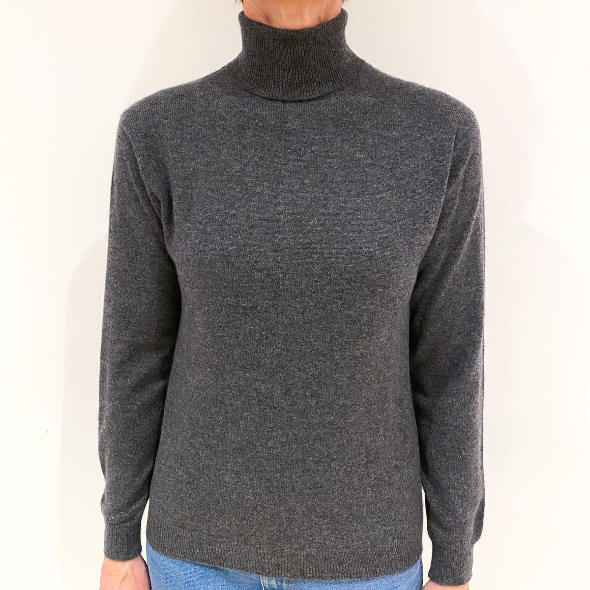 Slate Grey Cashmere Polo Neck Jumper Small
