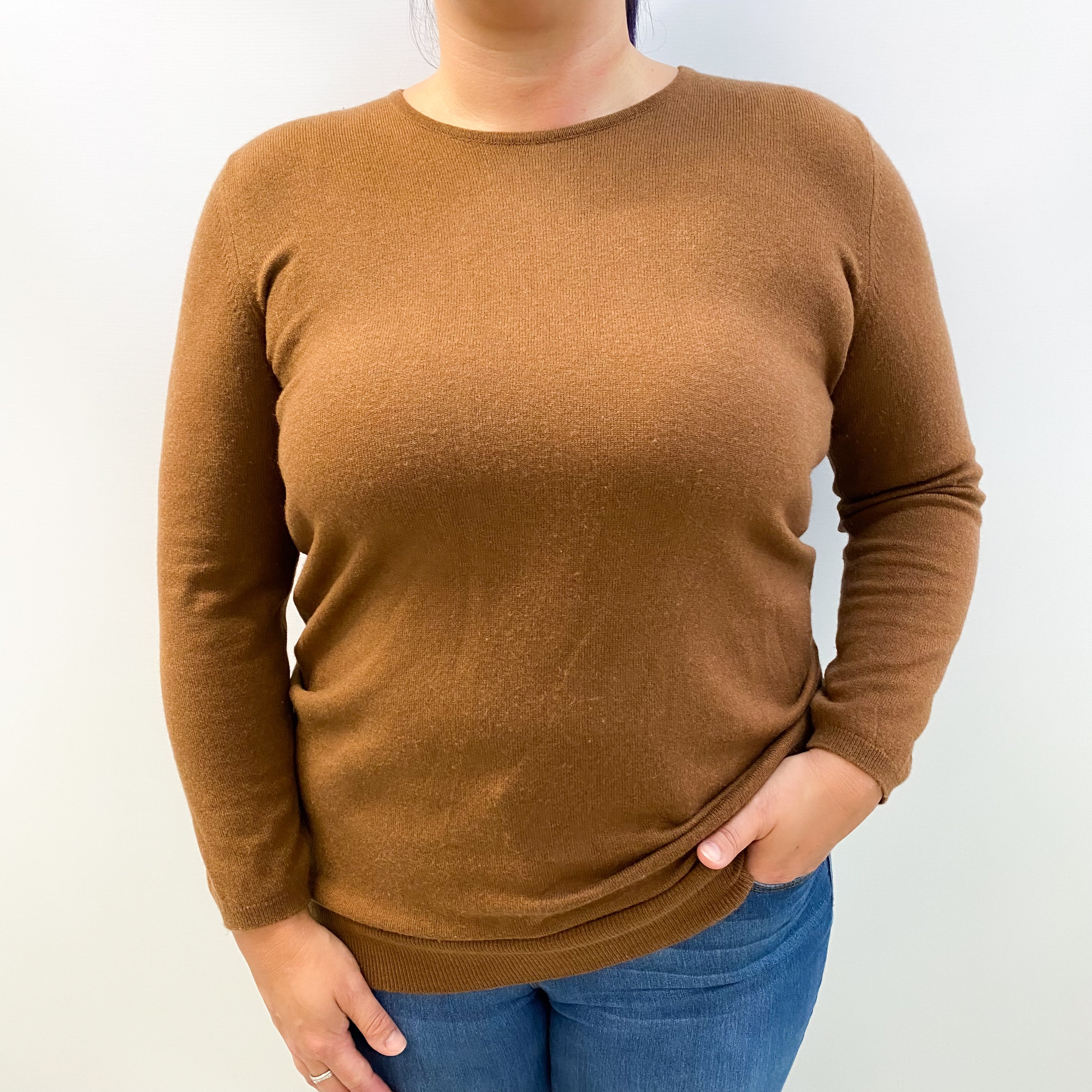 Chestnut Brown Cashmere Crew Neck Jumper Large