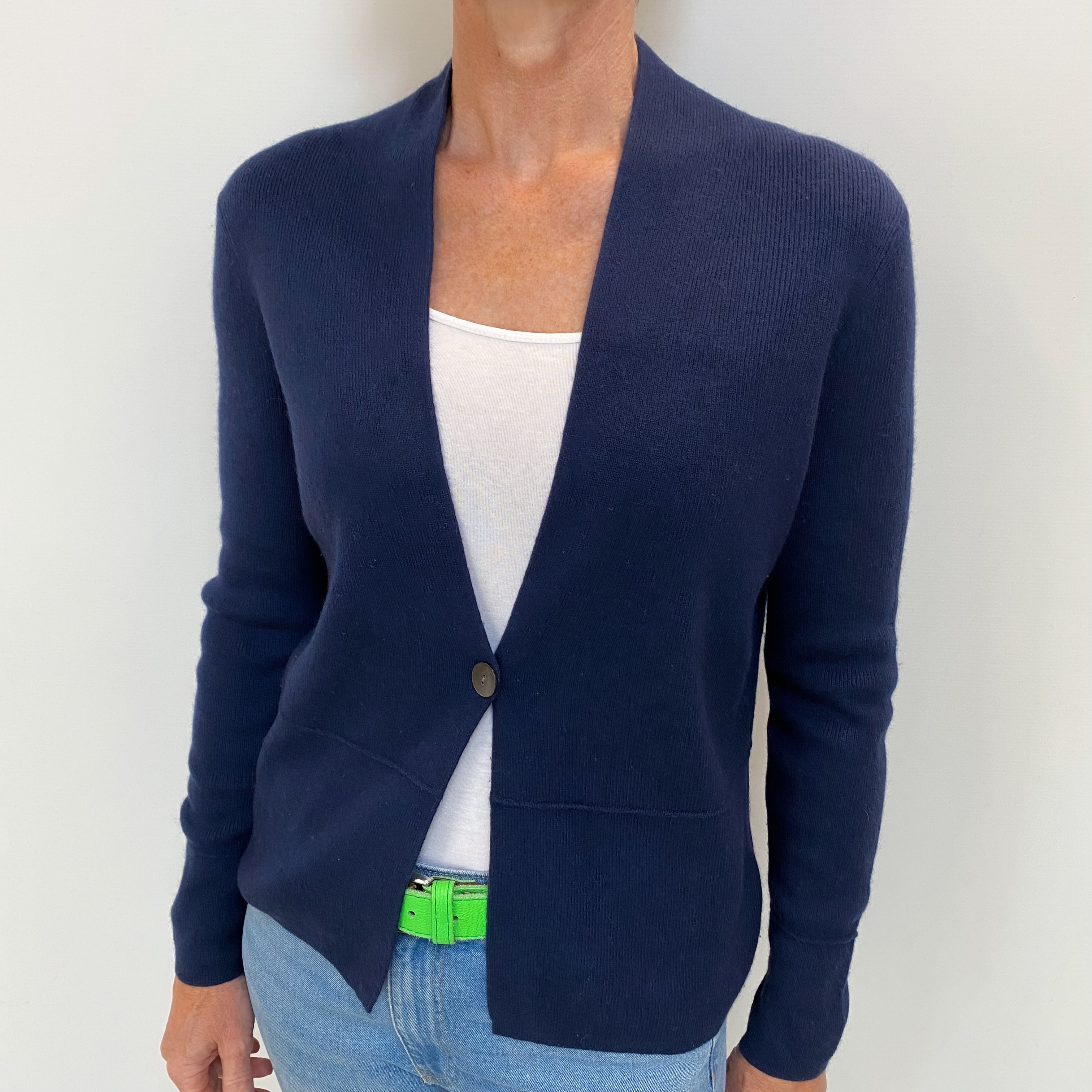 Navy Blue Cashmere V Neck Cardigan Small