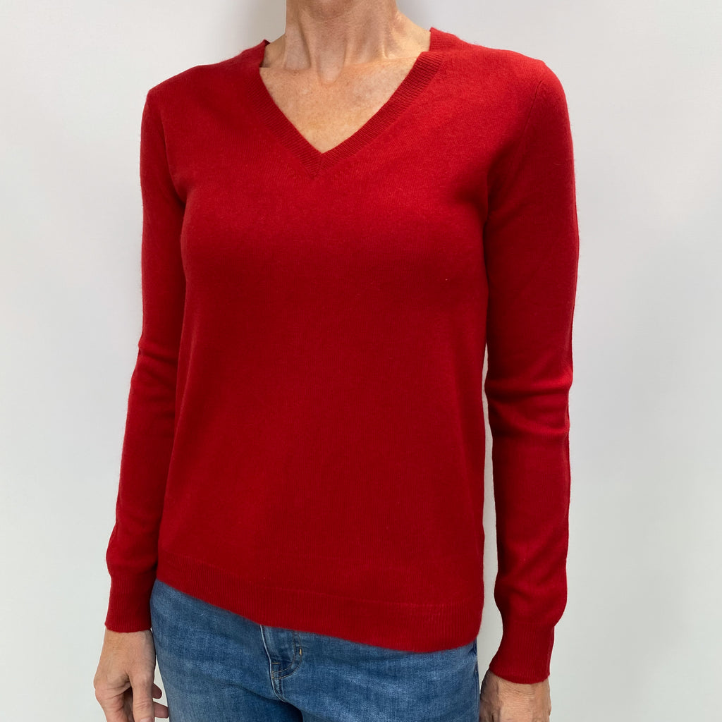 Spanish Red Cashmere V Neck Jumper Small