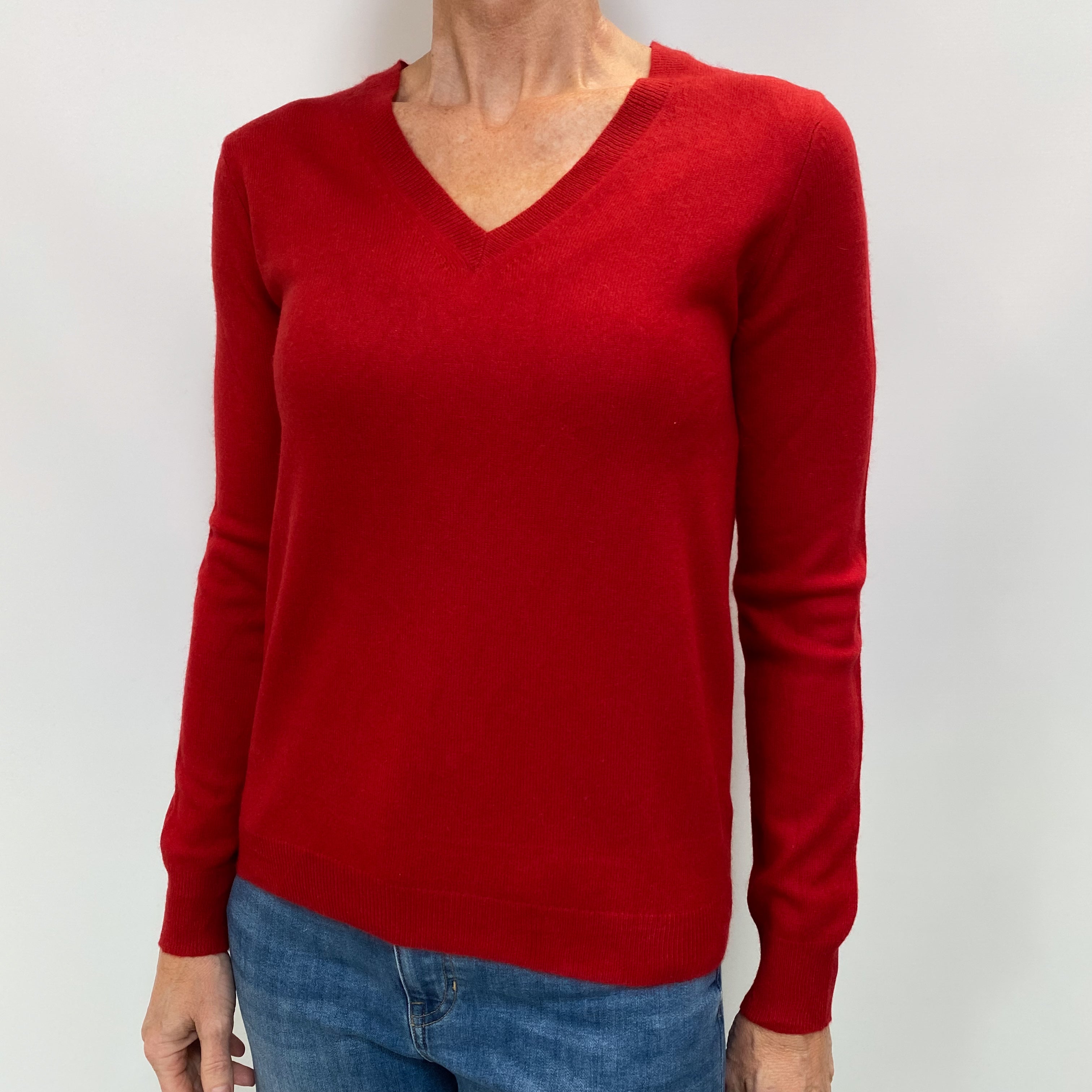 Spanish Red Cashmere V Neck Jumper Small