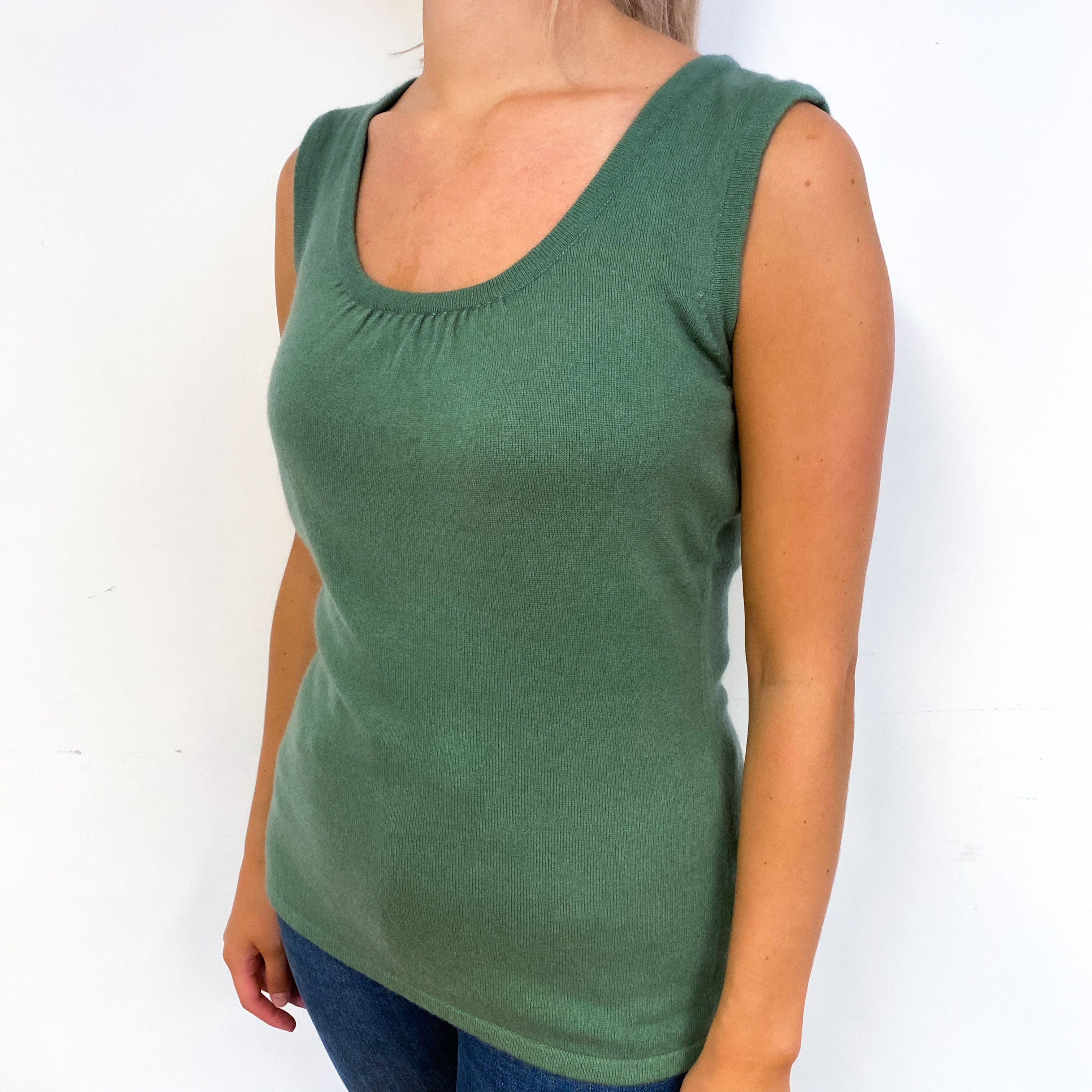 Pickle Green Cashmere Scoop Neck Tank Top Small