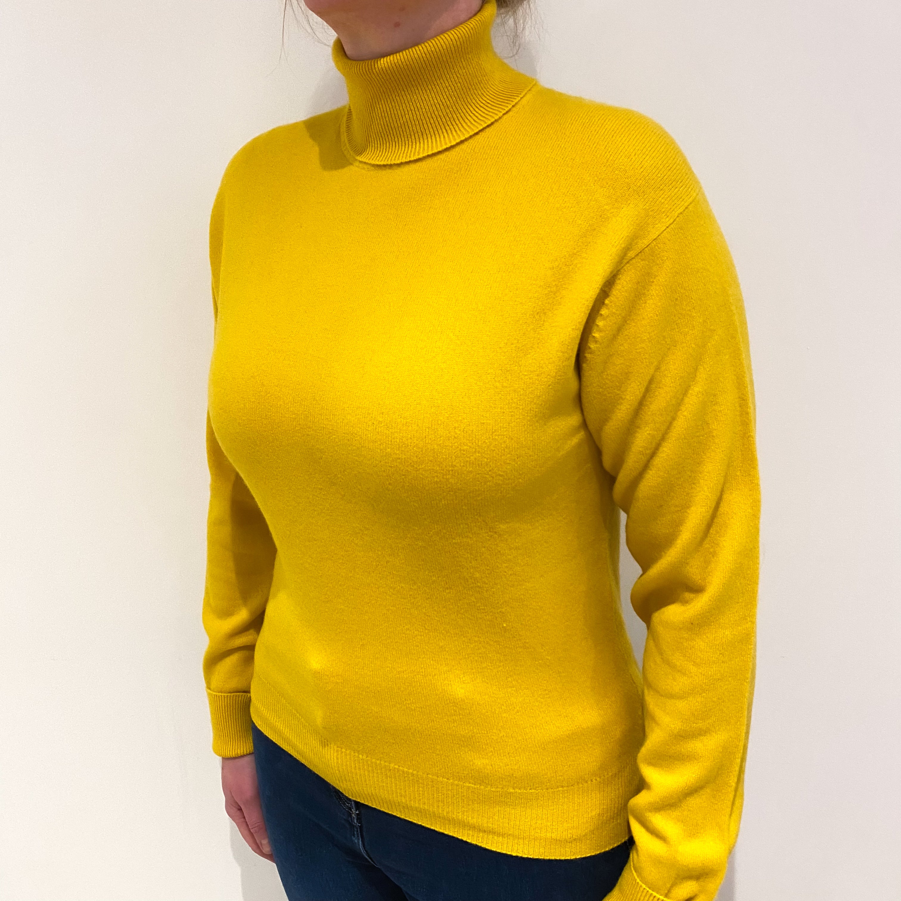 Sunflower Yellow Cashmere Polo Neck Jumper Large