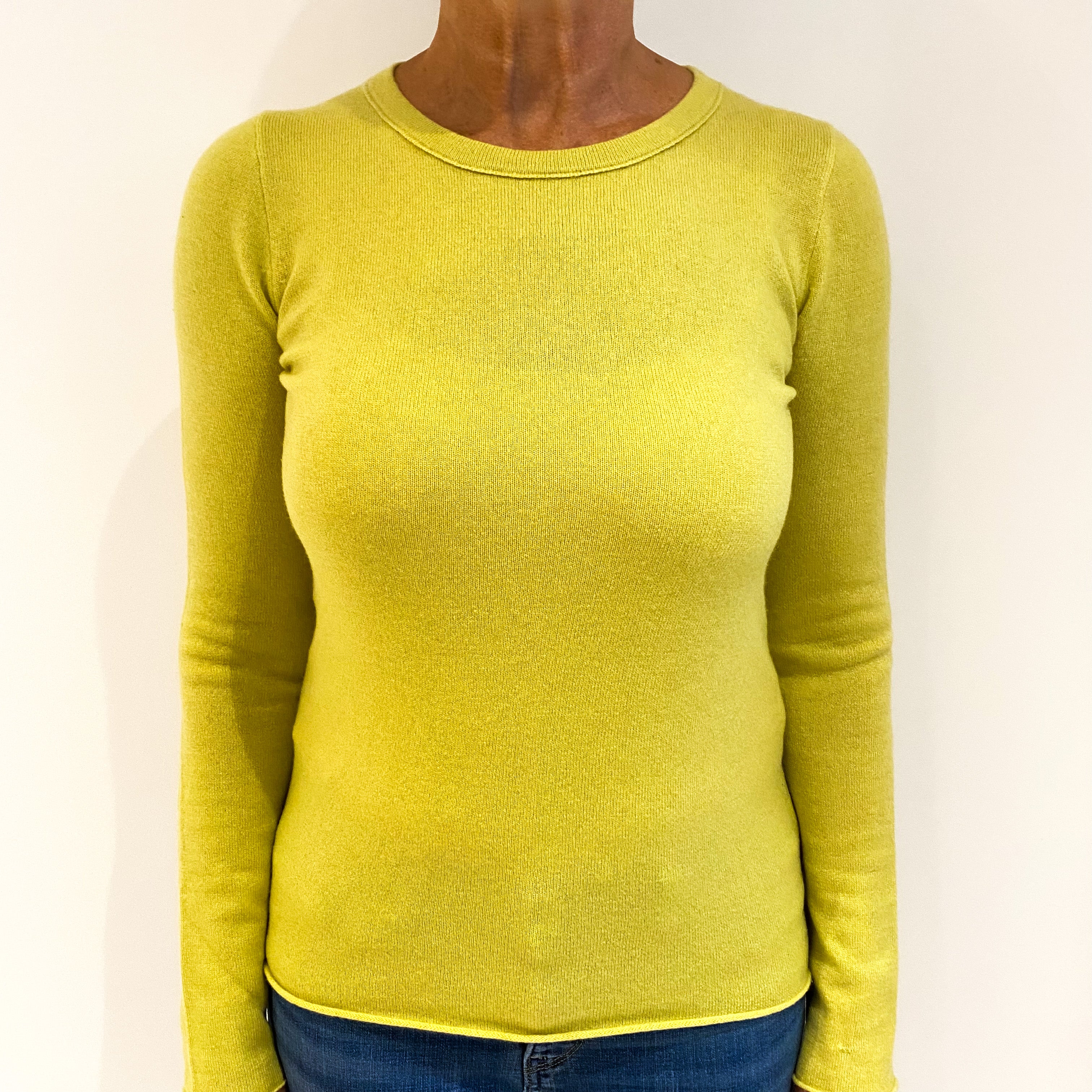 Chartreuse Yellow Cashmere Crew Neck Jumper Medium