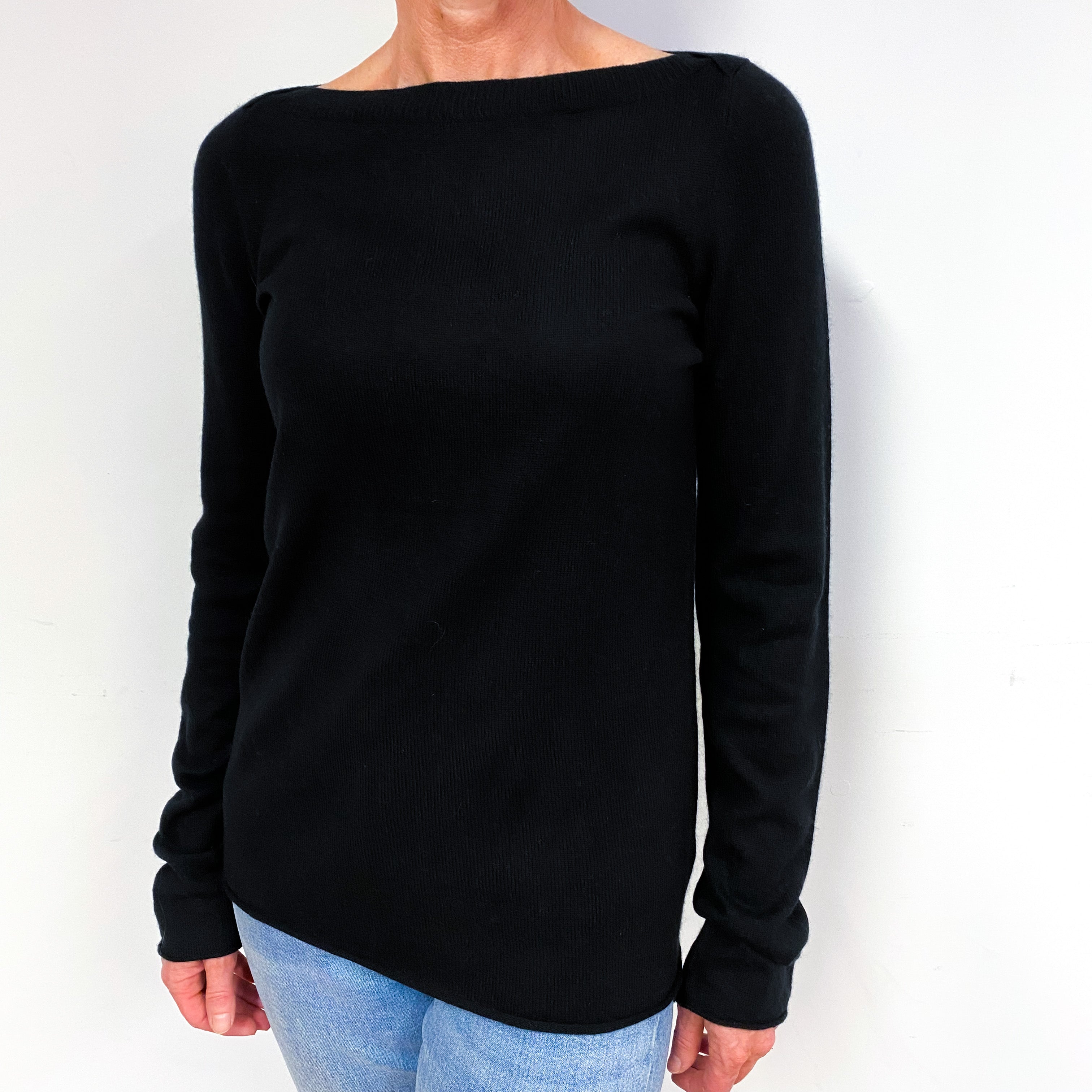 Black Cashmere Boat Neck Jumper Medium