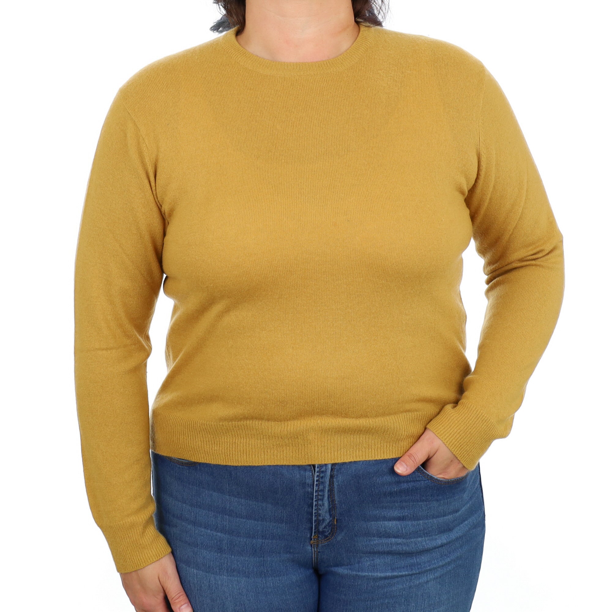 Mustard Brown Cashmere Crew Neck Jumper Large