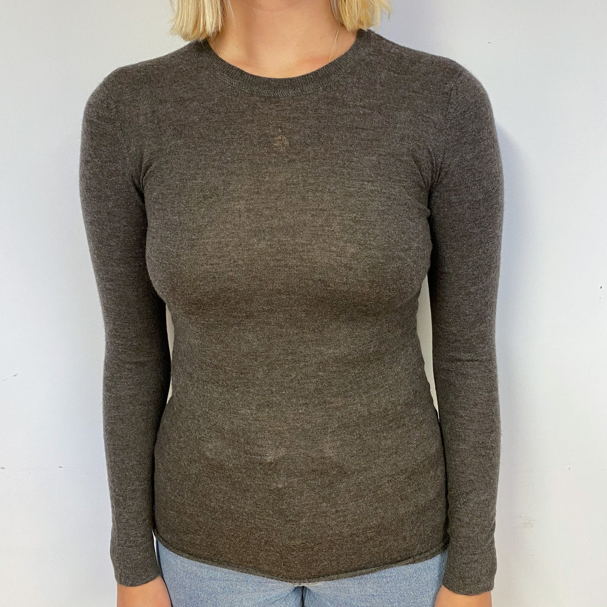 Muted Brown Cashmere Crew Neck Jumper Small