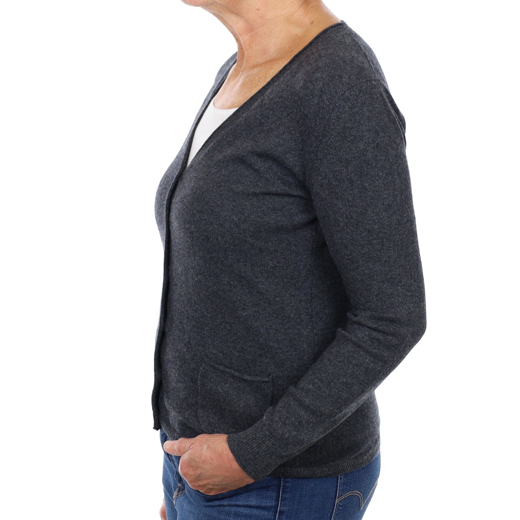 Charcoal Grey Cashmere V Neck Cardigan Medium
