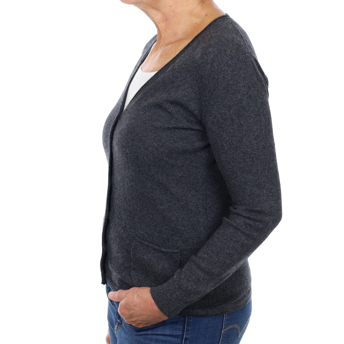 Charcoal Grey Cashmere V Neck Cardigan Medium