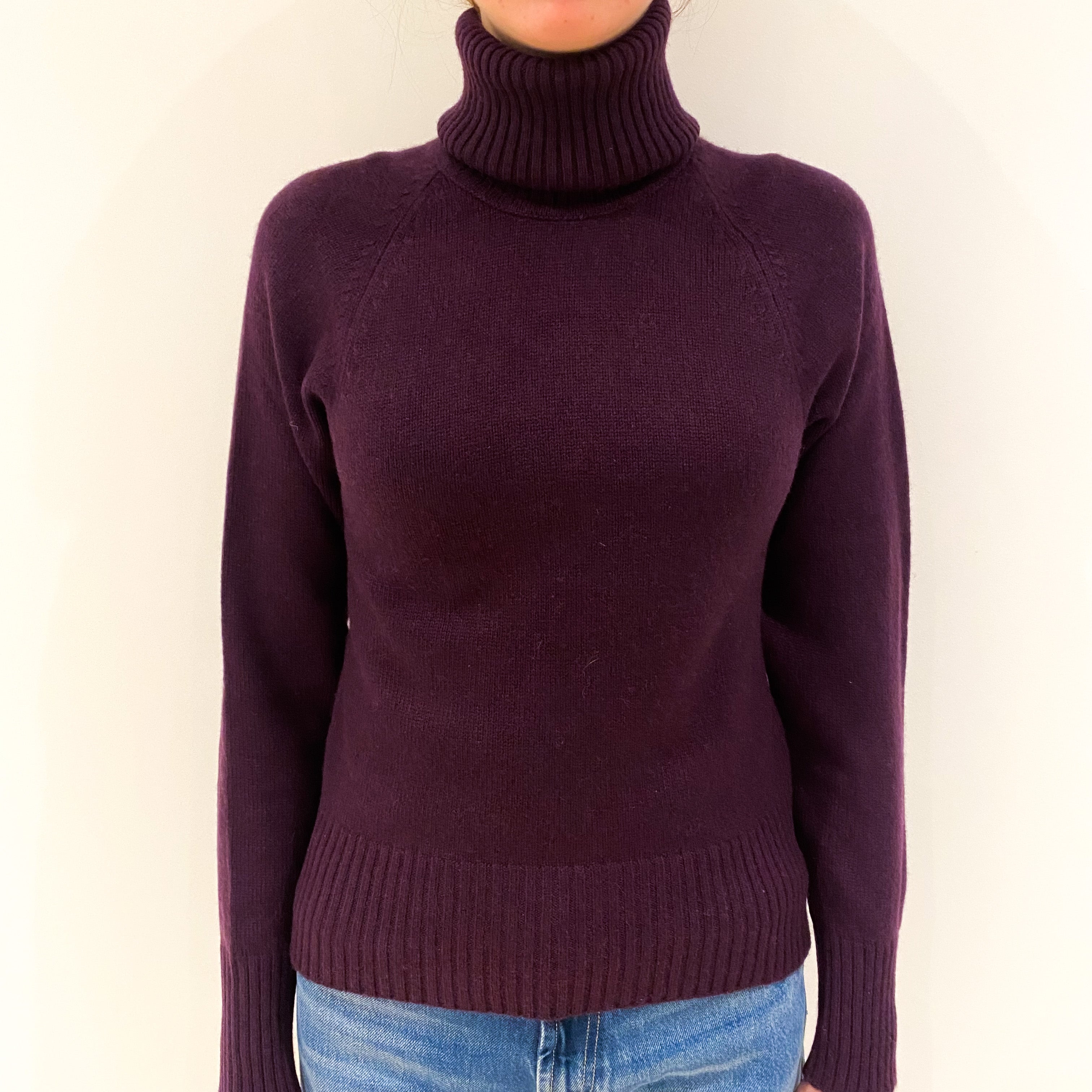 Plum Purple Cashmere Polo Neck Jumper Extra Small