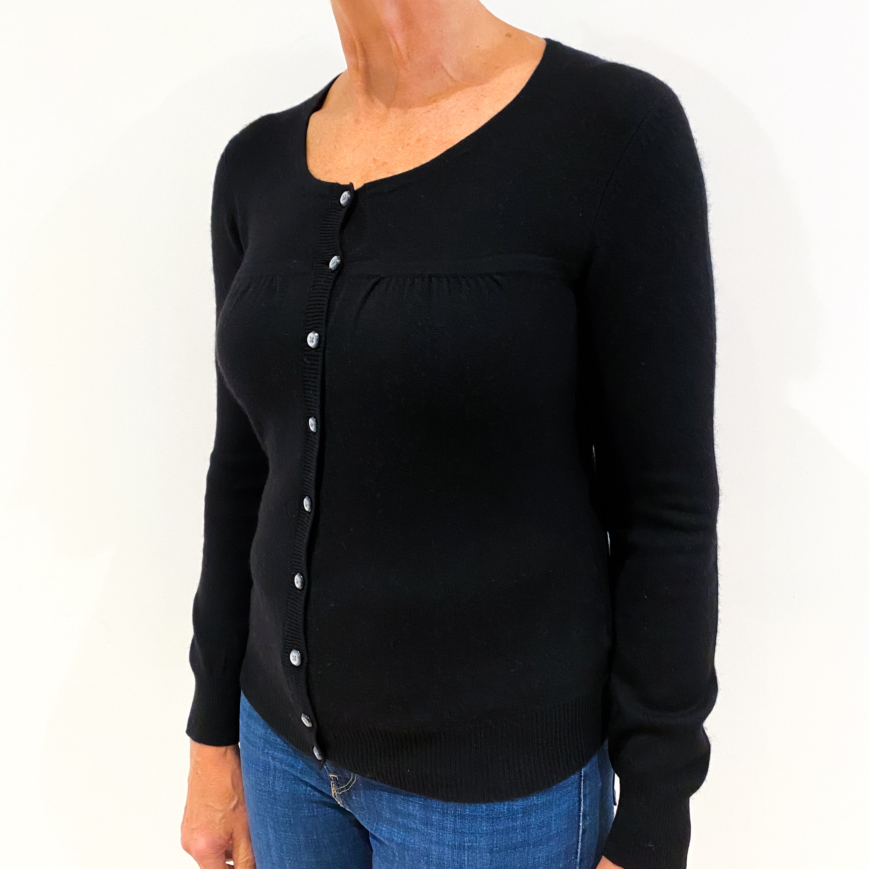 Black Cashmere Crew Neck Cardigan Medium