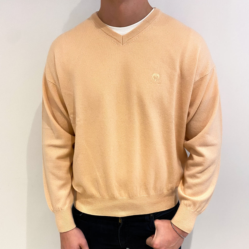 Men's Peach Pink Cashmere V Neck Jumper XXL
