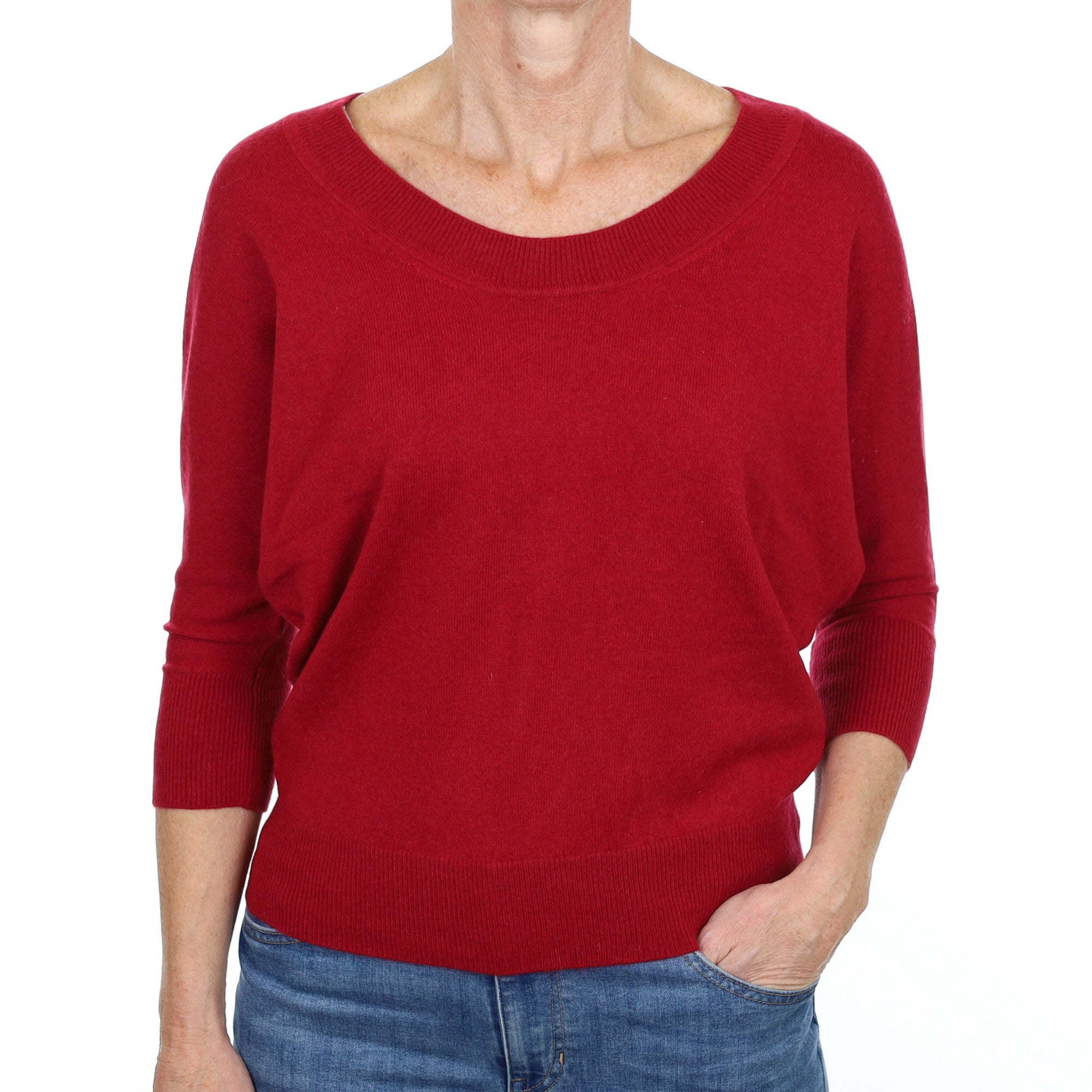 Crimson Red Batwing Cashmere Scoop Neck Jumper Small