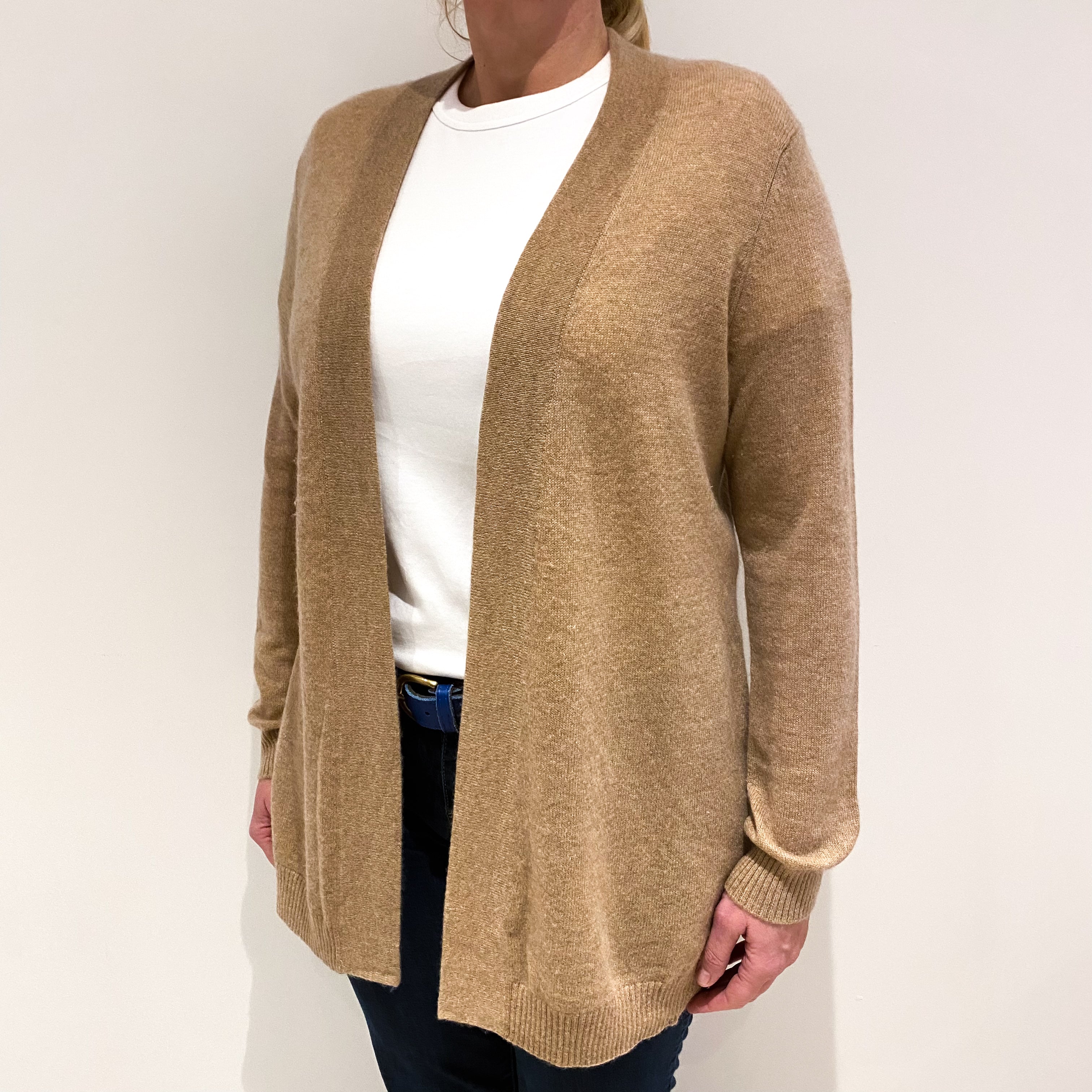 Butterscotch Brown Cashmere Edge to Edge Cardigan Large