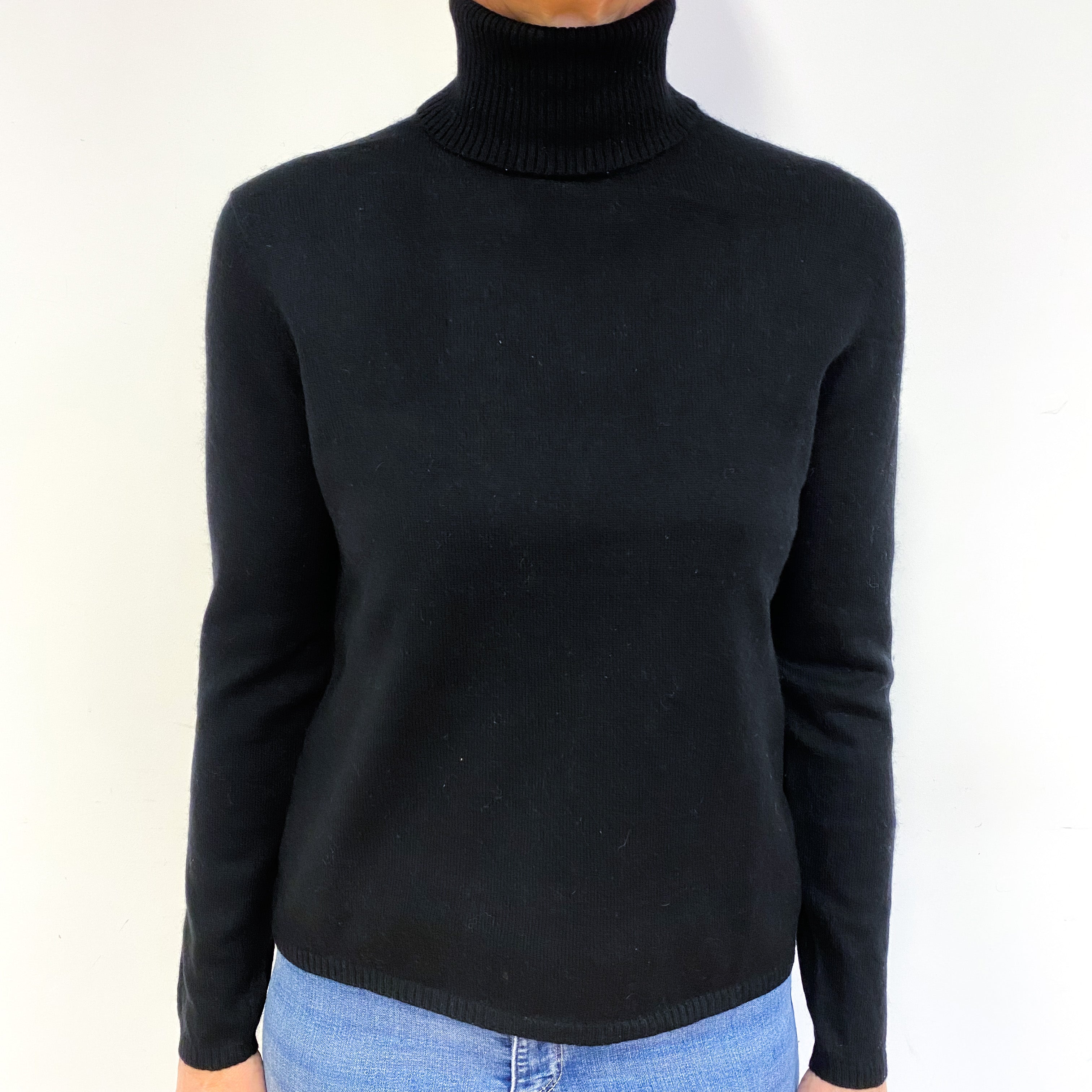 Black Cashmere Polo Neck Jumper Medium