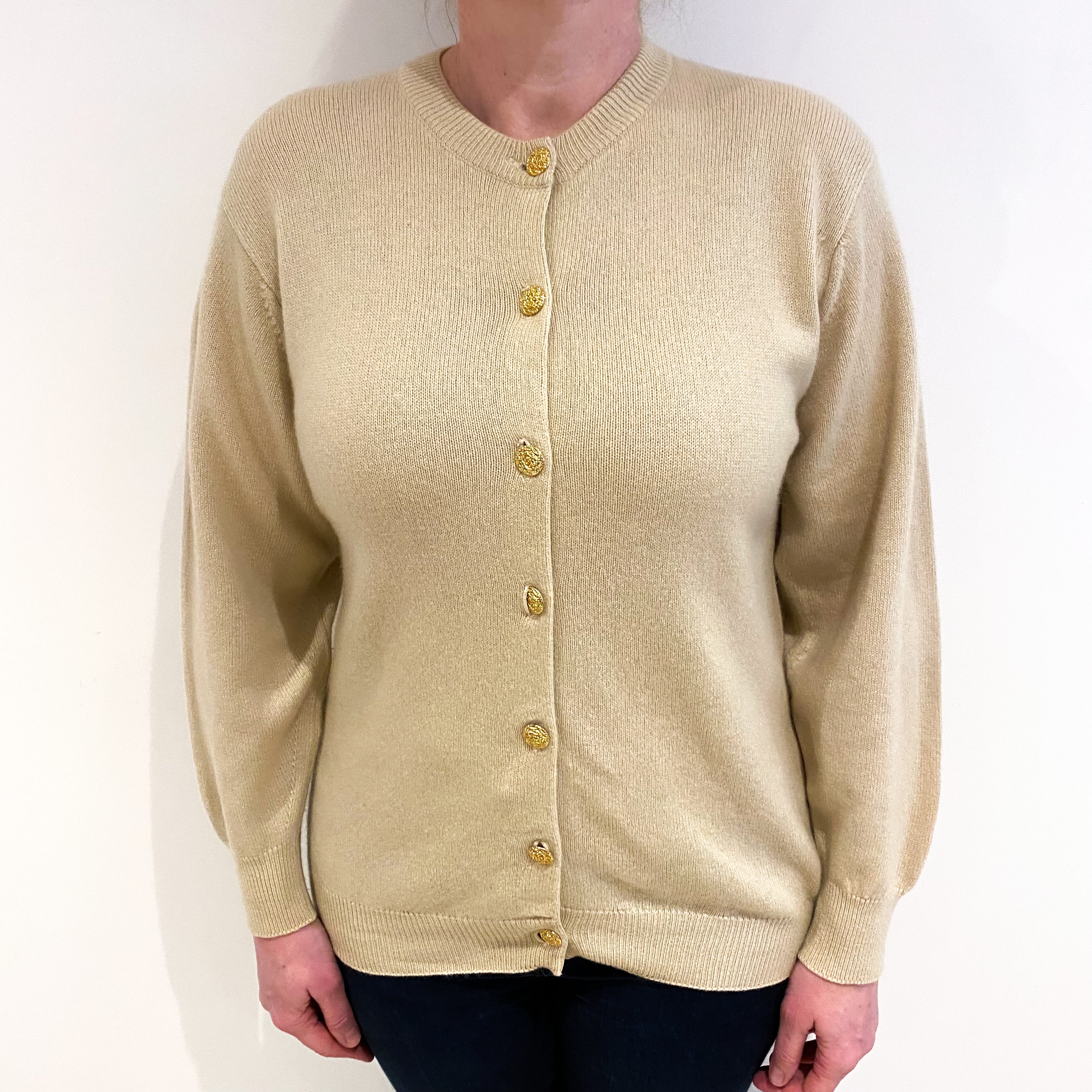 Scottish Johnston’s Beige Cashmere Crew Neck Cardigan Large