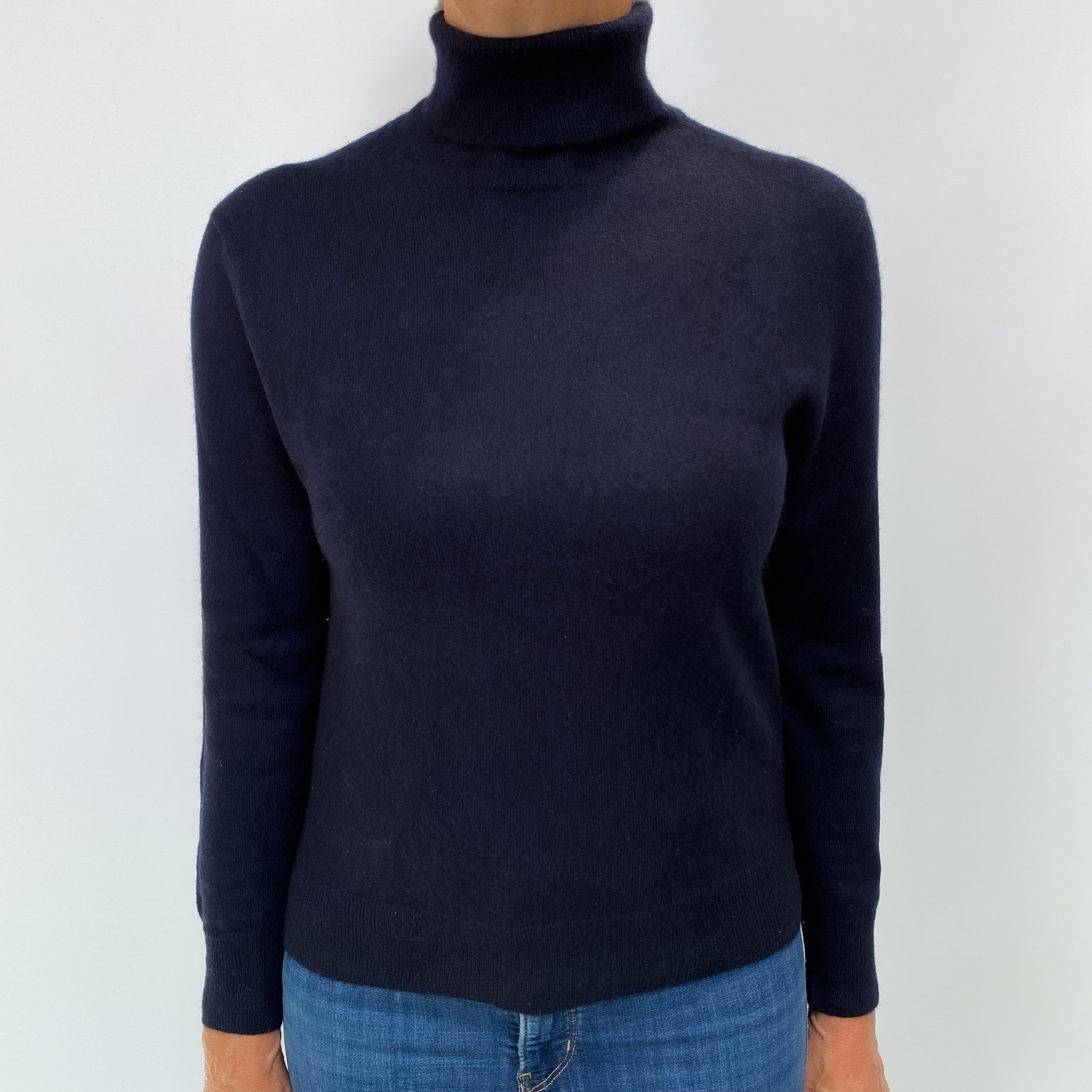Navy Blue Cashmere Polo Neck Jumper Medium