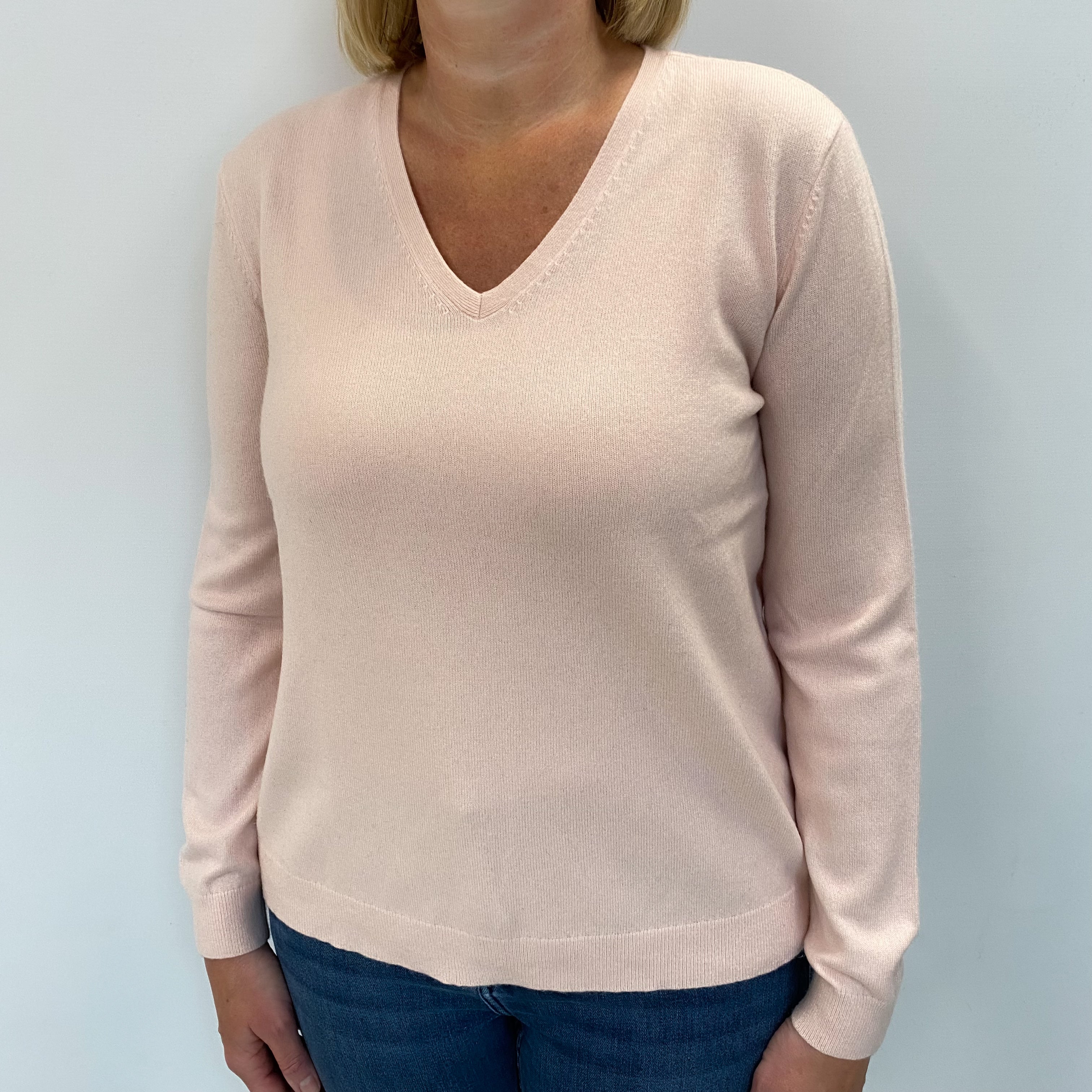 Ice Pink Cashmere V Neck Jumper Large