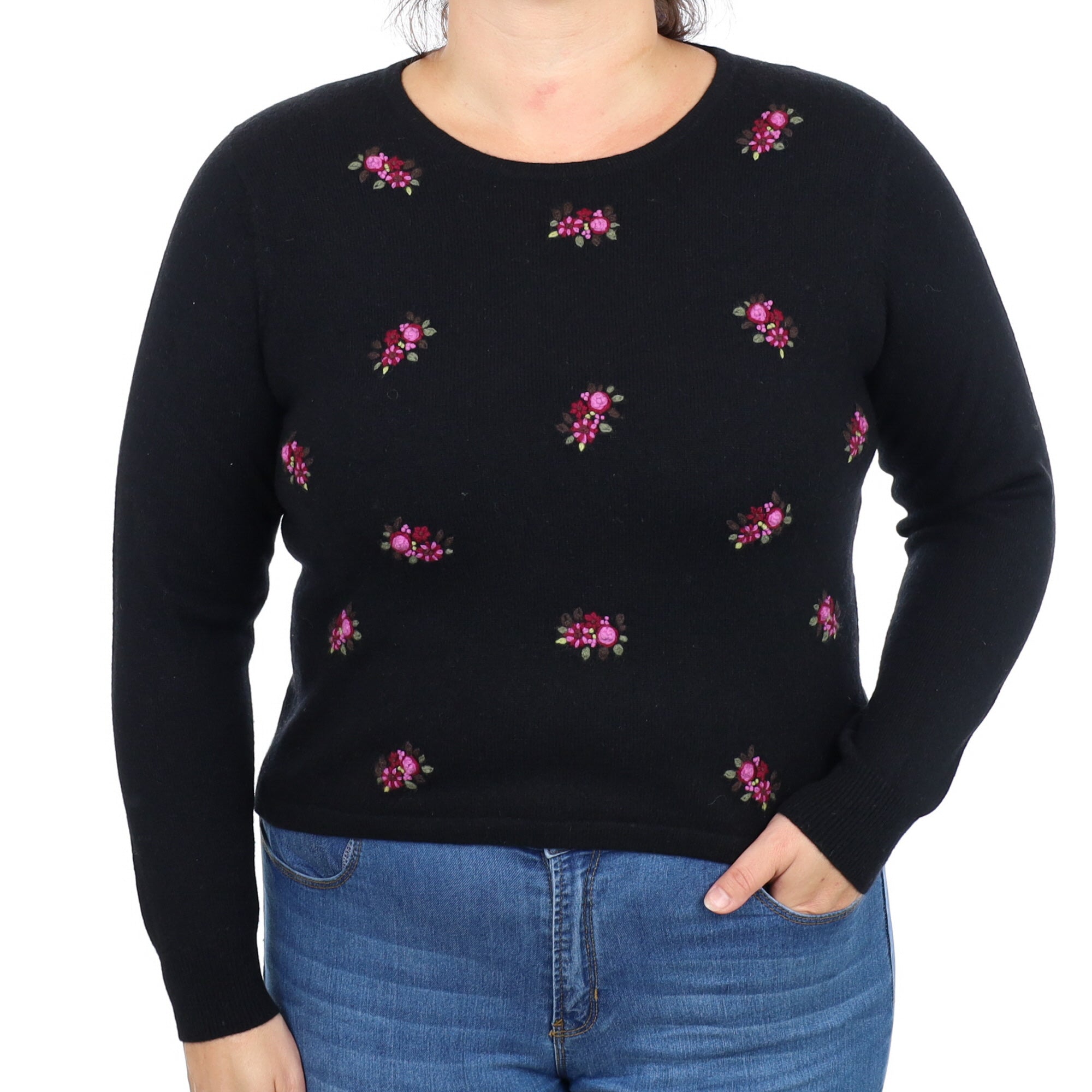 Black Embroidered Cashmere Crew Neck Jumper Large