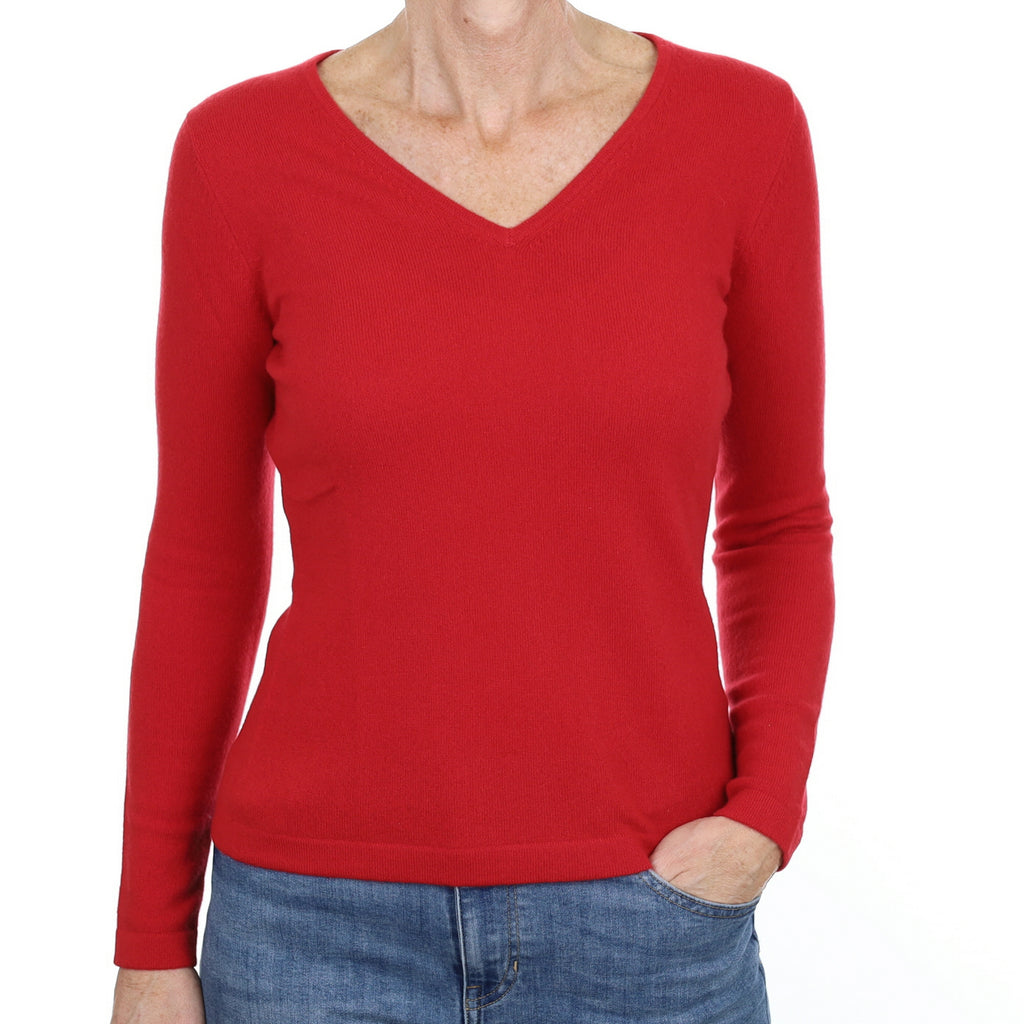 New Post Box Red Cashmere V Neck Small