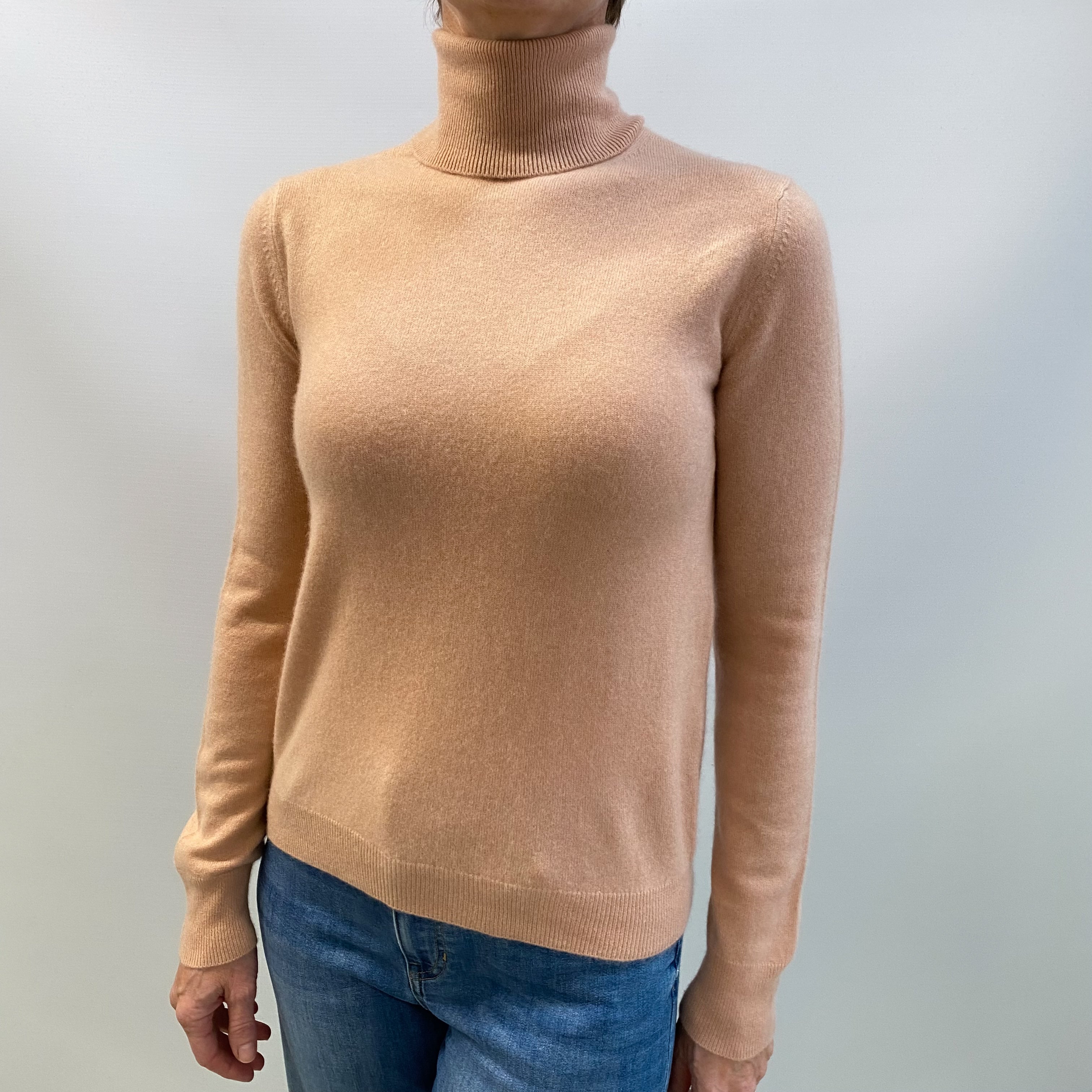 Nude Pink Cashmere Polo Neck Jumper Small