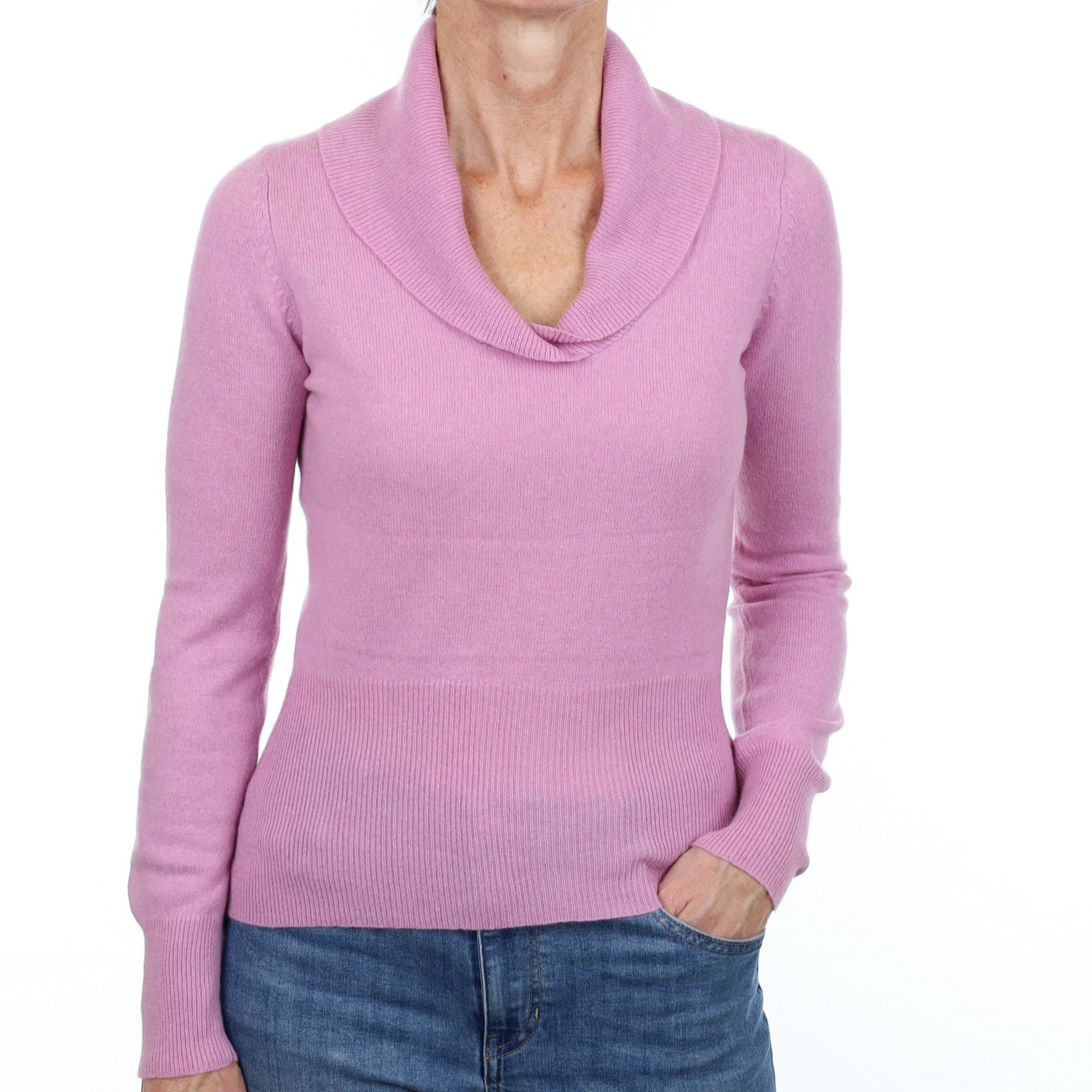 Foxglove Pink Cashmere Collared V Neck Jumper Small
