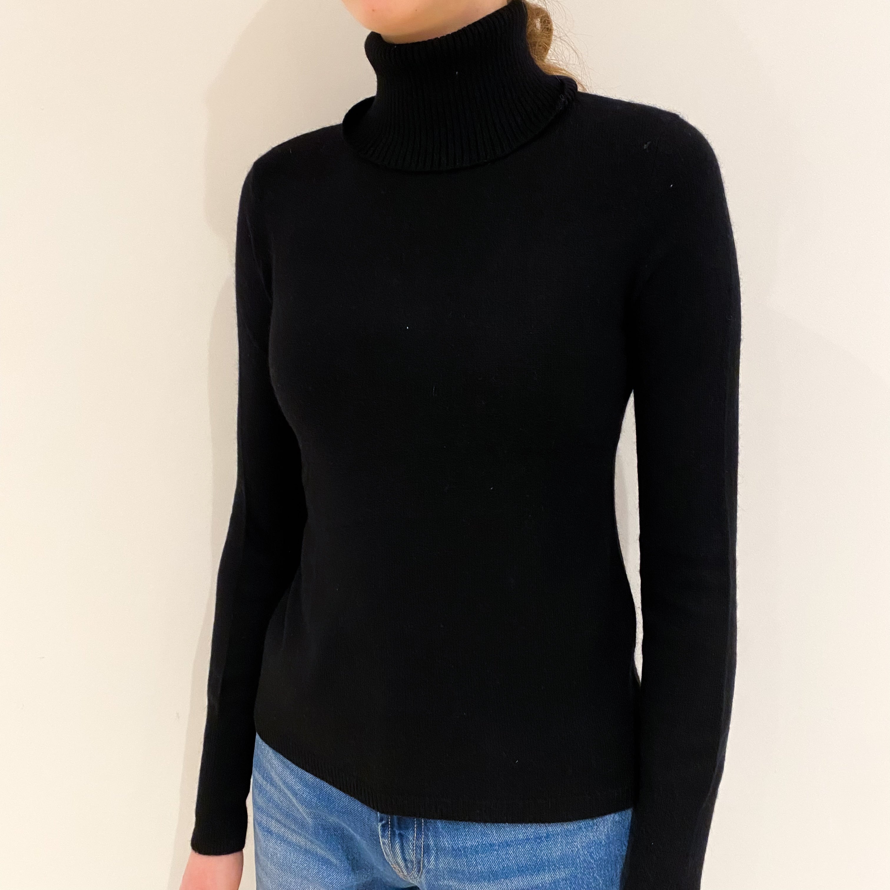 Black Cashmere Polo Neck Jumper Extra Small