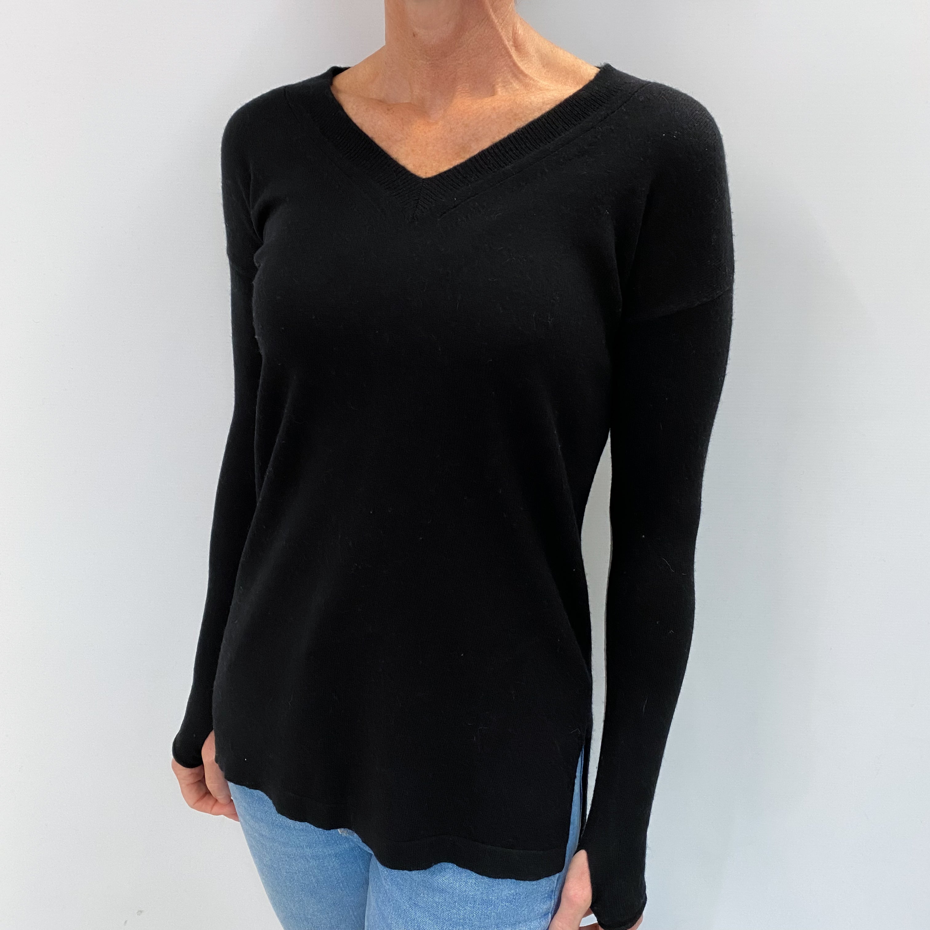 Black Cashmere V Neck Jumper Small