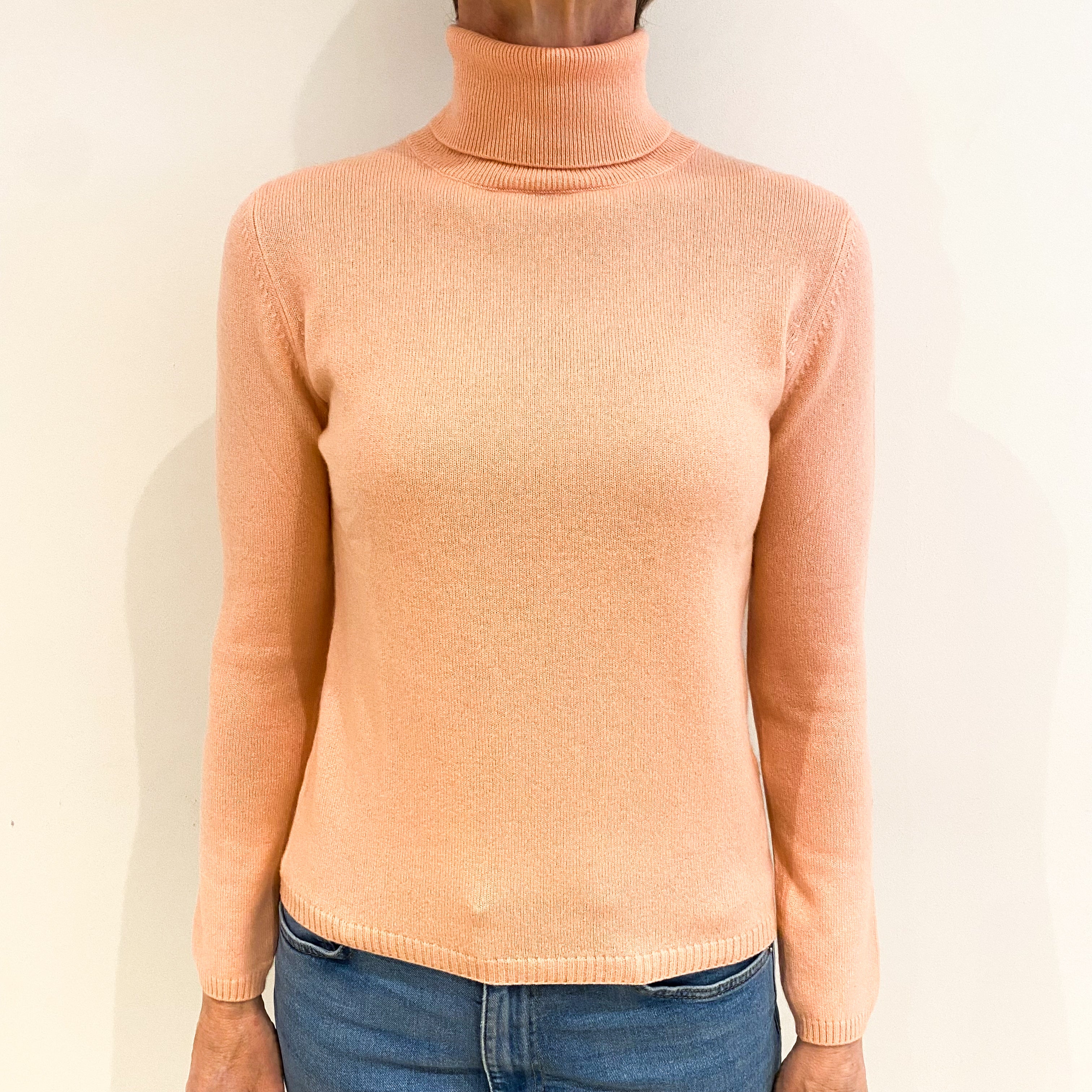 Light Peach Pink Cashmere Polo Neck Jumper Small