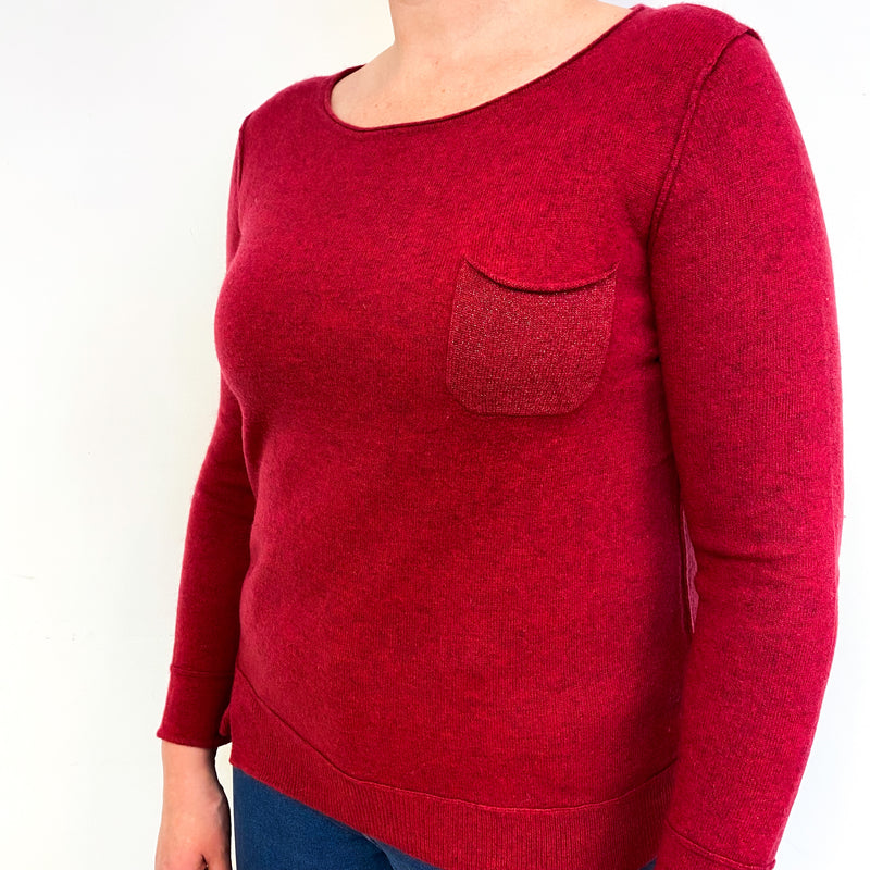 Ruby Red Chest Pocket Cashmere Crew Neck Jumper Large