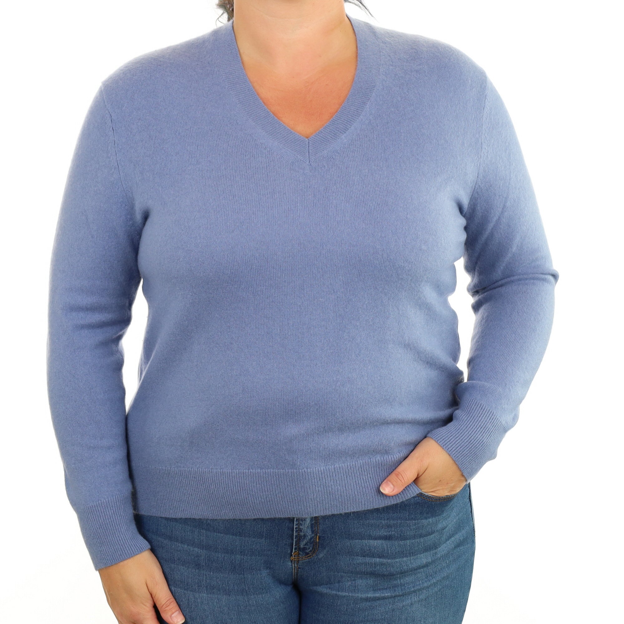 Denim Blue Cashmere V Neck Jumper Large