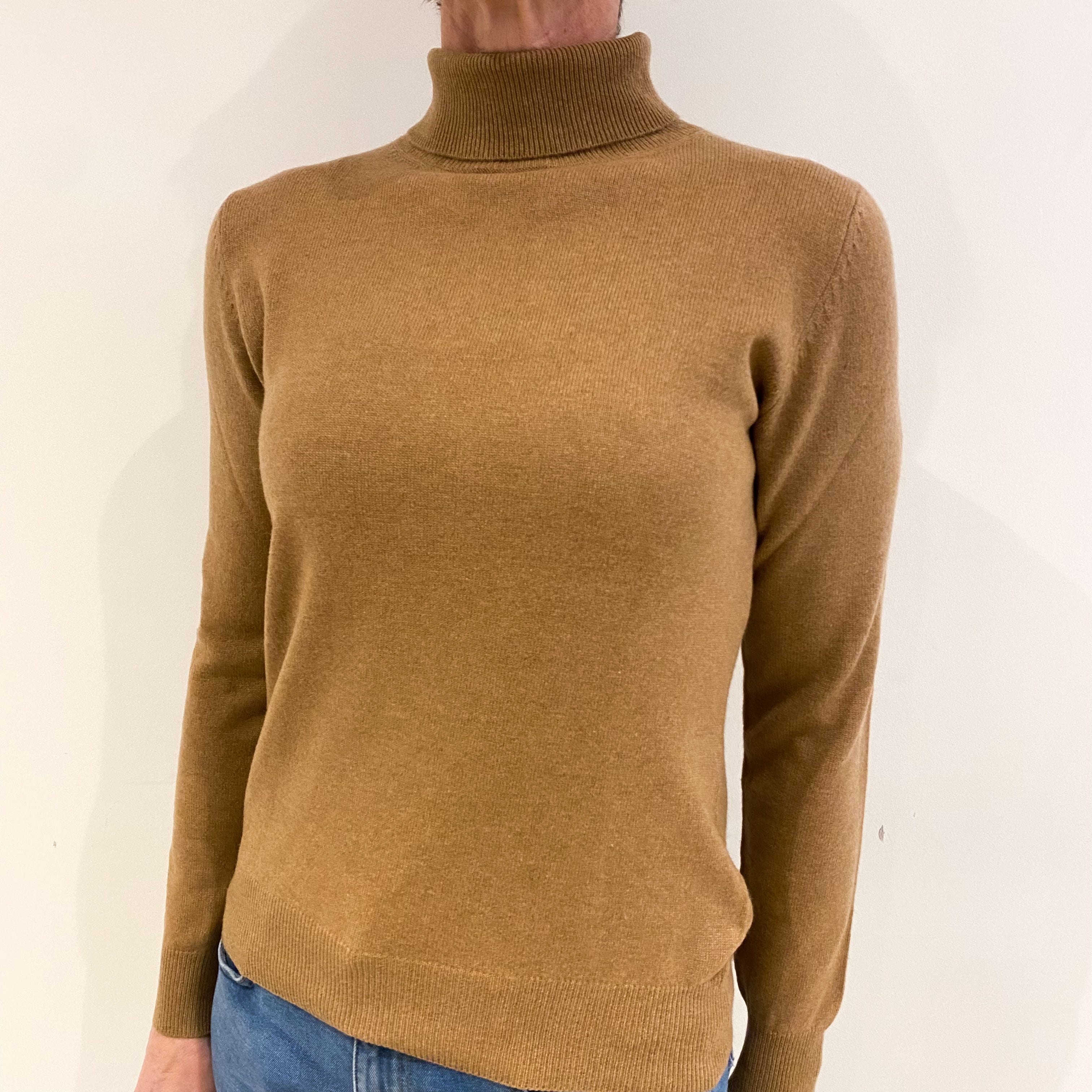 Butterscotch Brown Cashmere Polo Neck Jumper Small