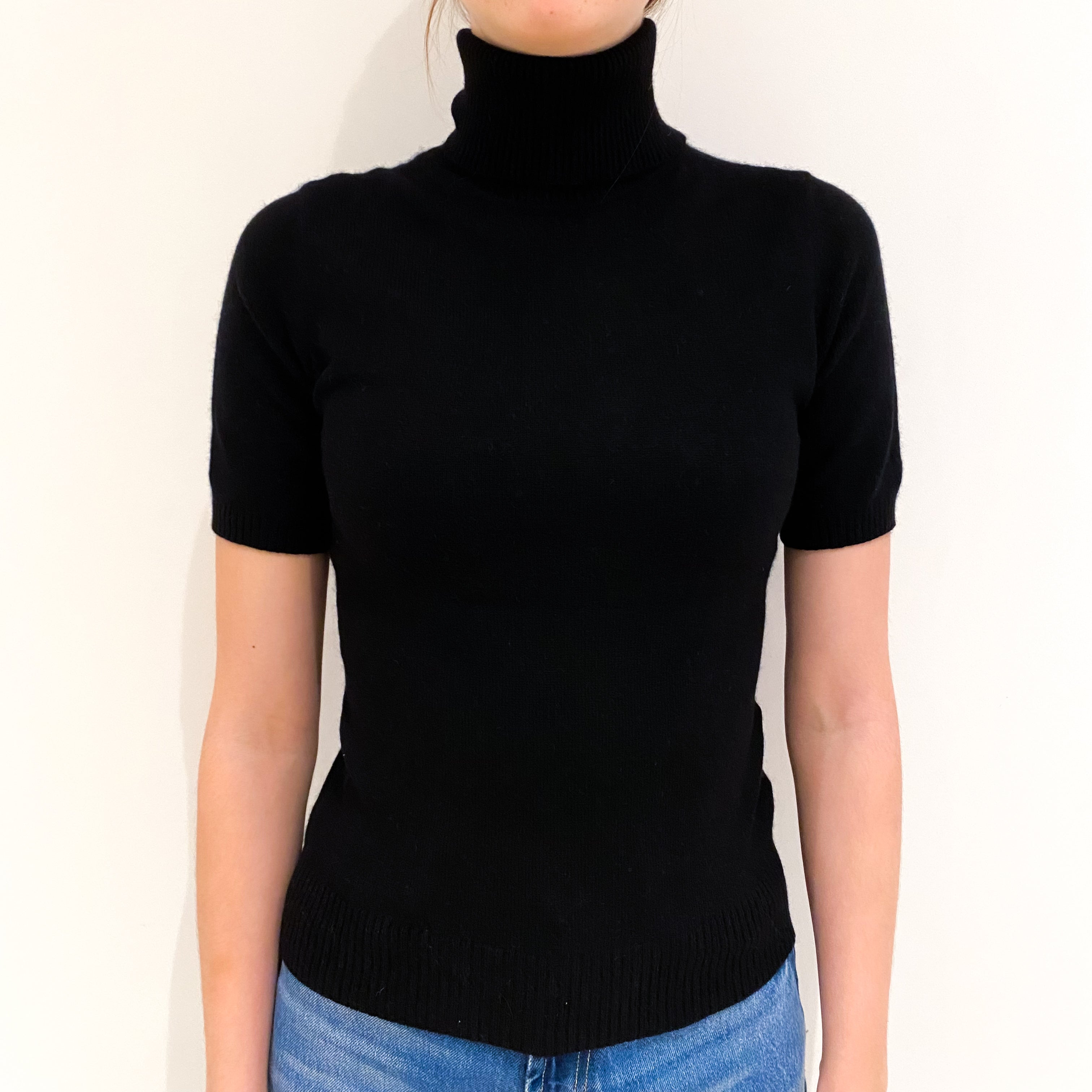 Black Short Sleeved Cashmere Polo Neck Jumper Extra Small