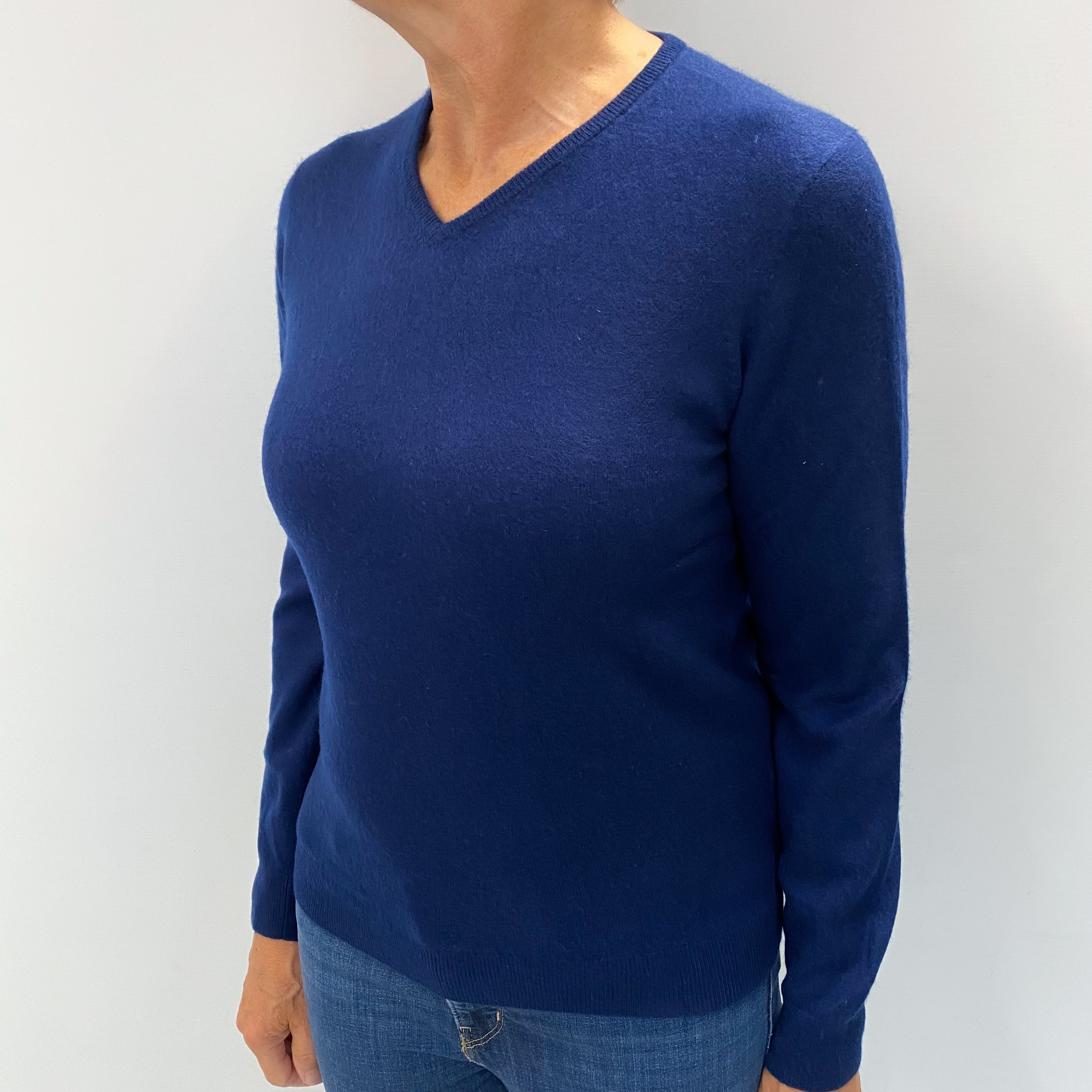 French Navy Cashmere V Neck Jumper Medium