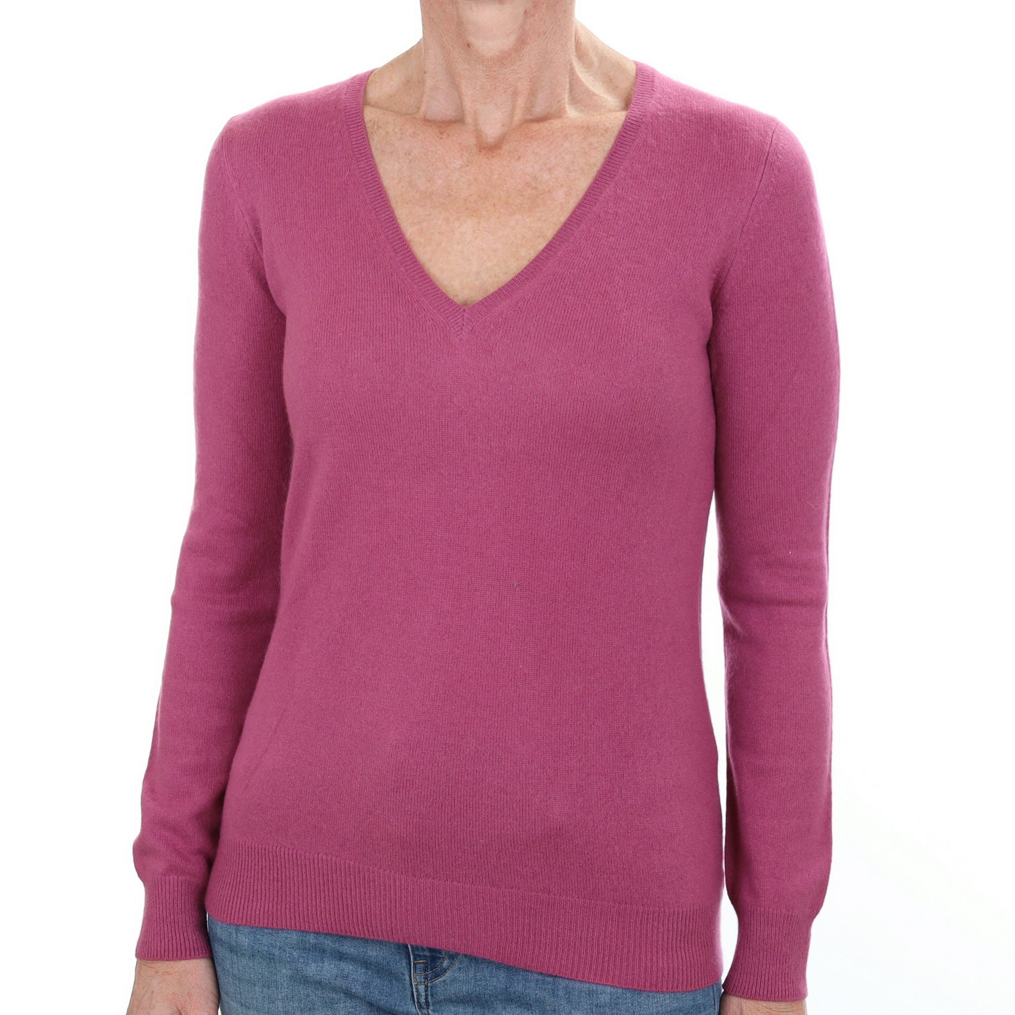 Deep Mauve Purple Cashmere V Neck Jumper Small