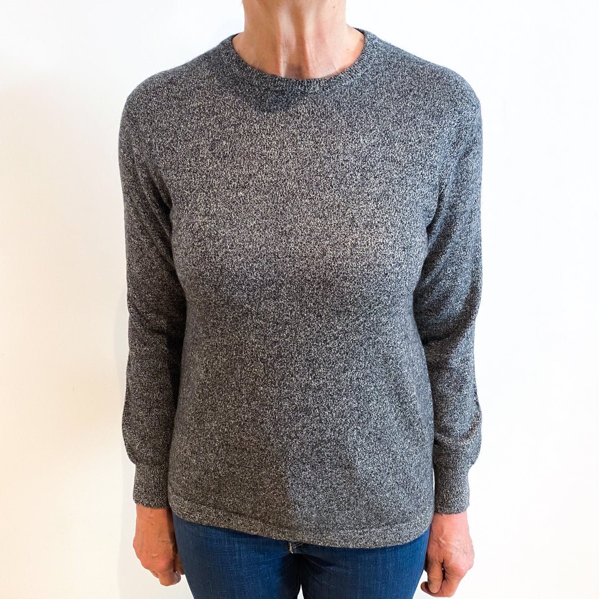 Ash Grey Marl Cashmere Crew Neck Jumper Medium