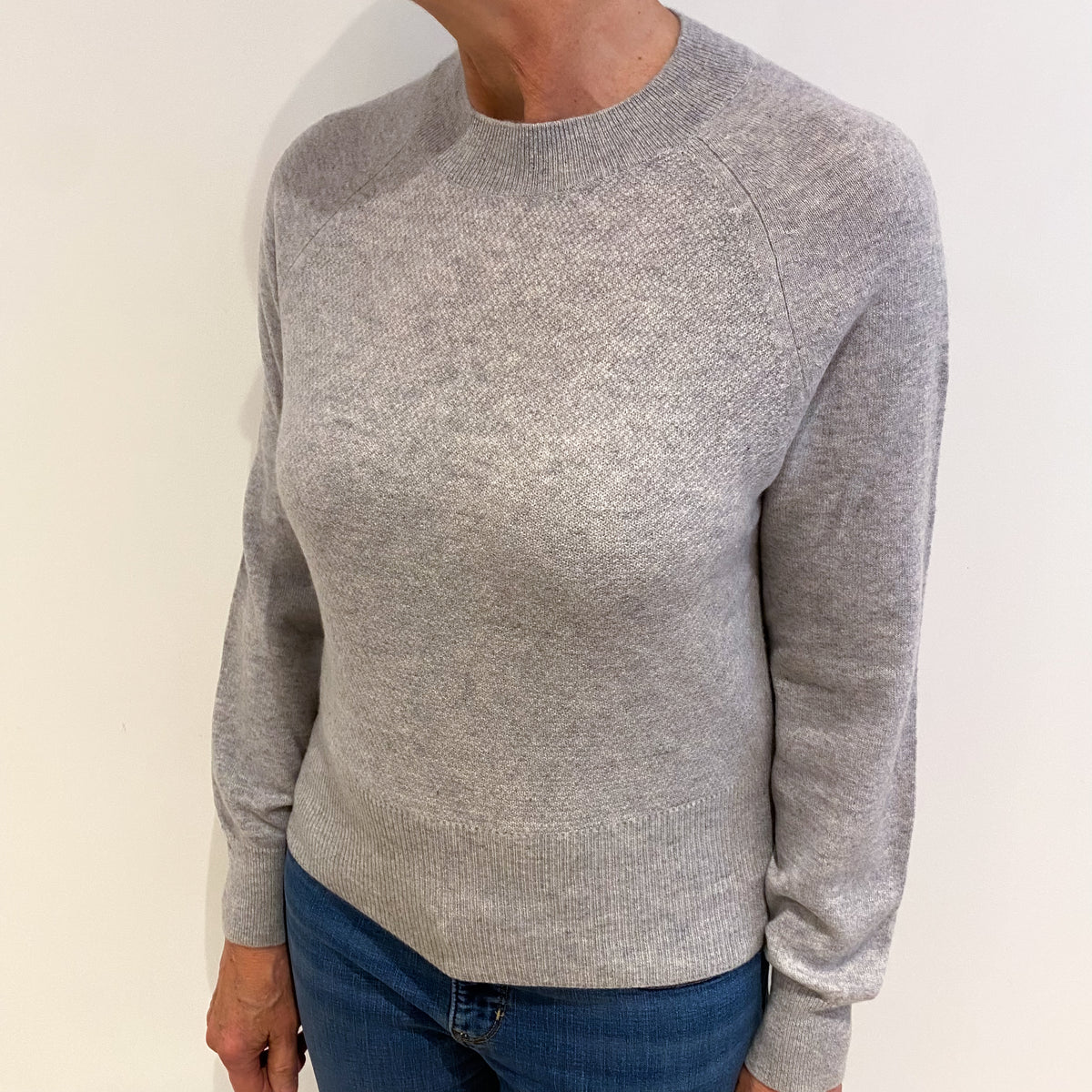 Smokey Grey Cashmere Crew Neck Textured Jumper Medium