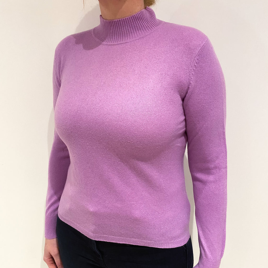Mauve Pink Cashmere Turtle Neck Jumper Large
