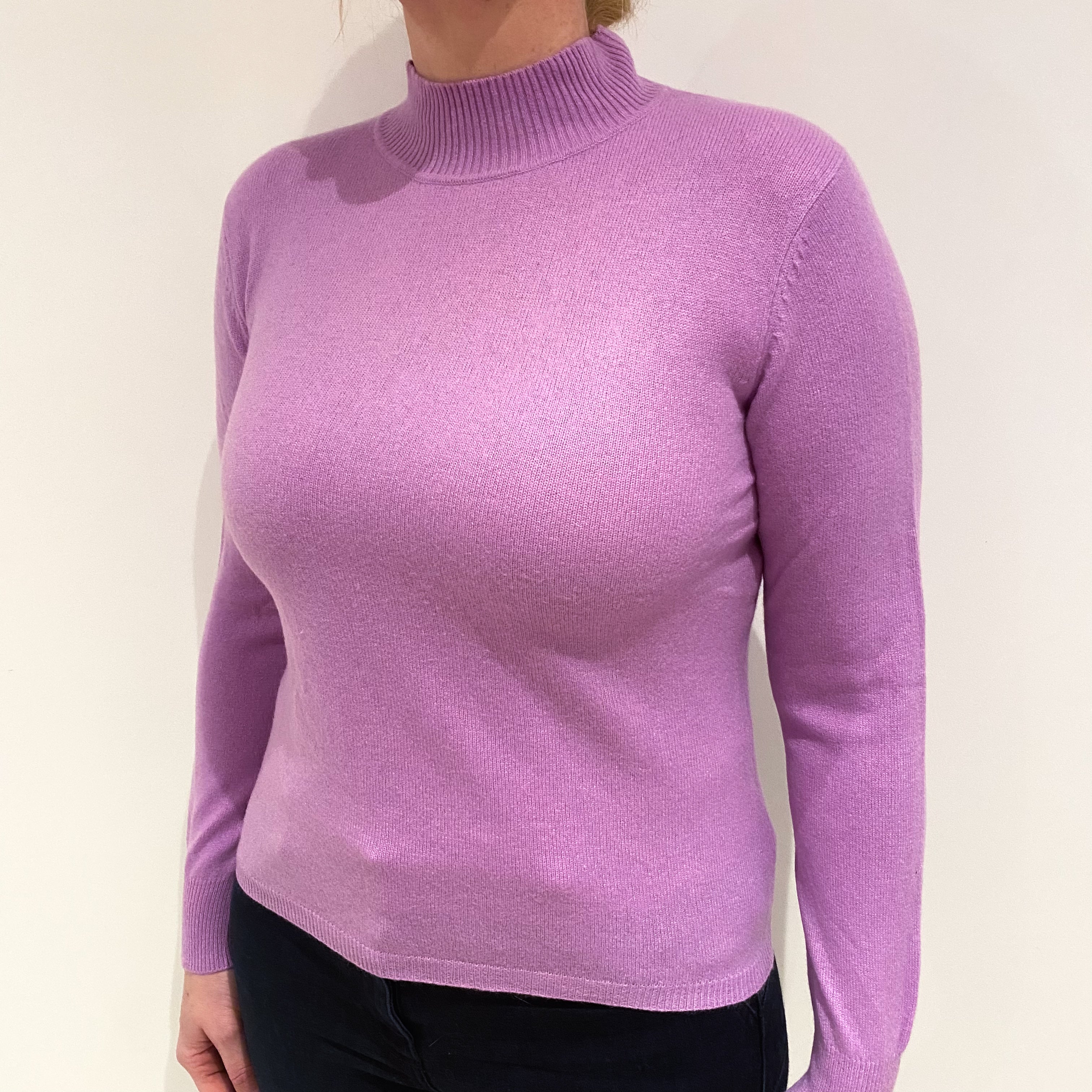 Mauve Pink Cashmere Turtle Neck Jumper Large