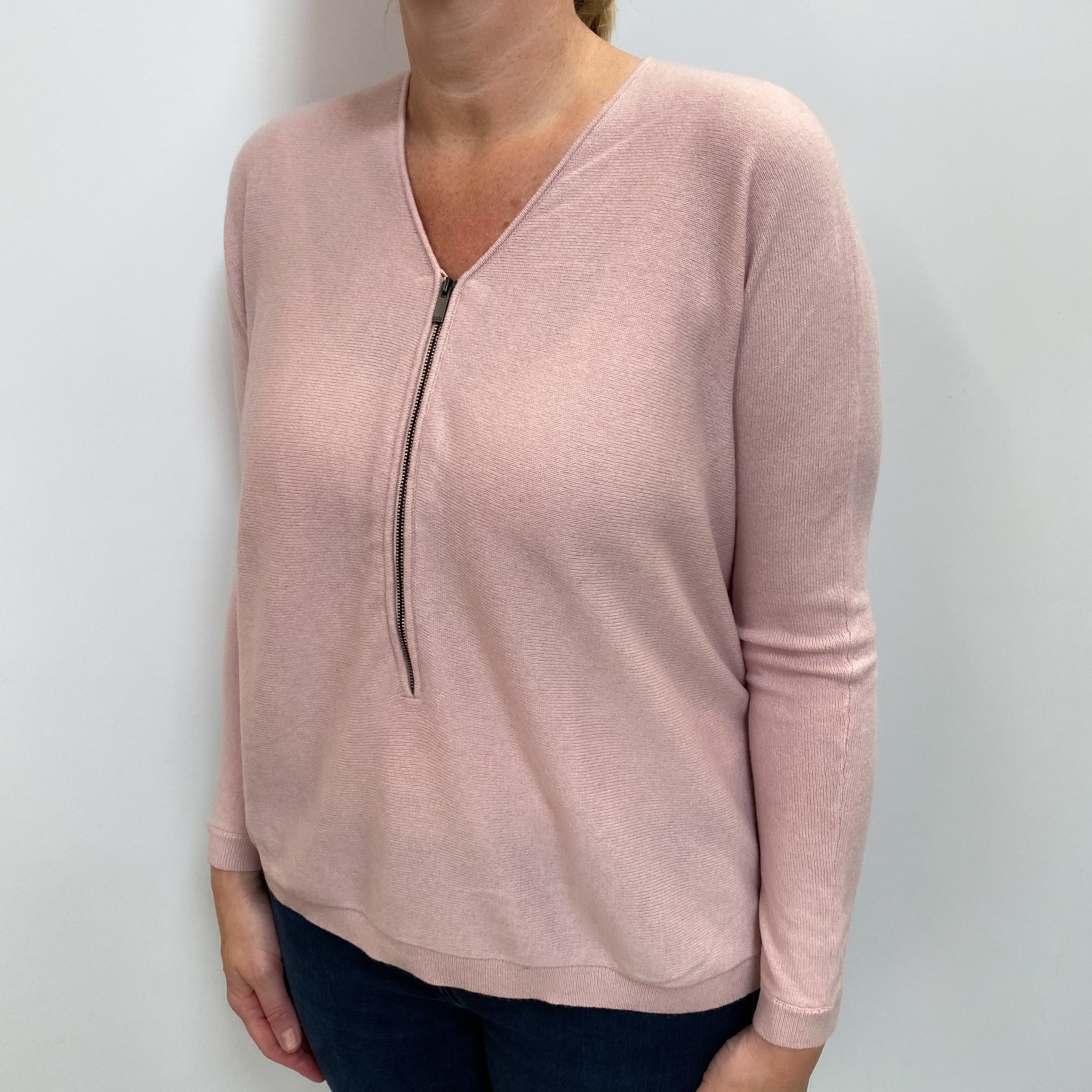 The Kooples Ice Pink Cashmere 3/4 Zip Jumper Large