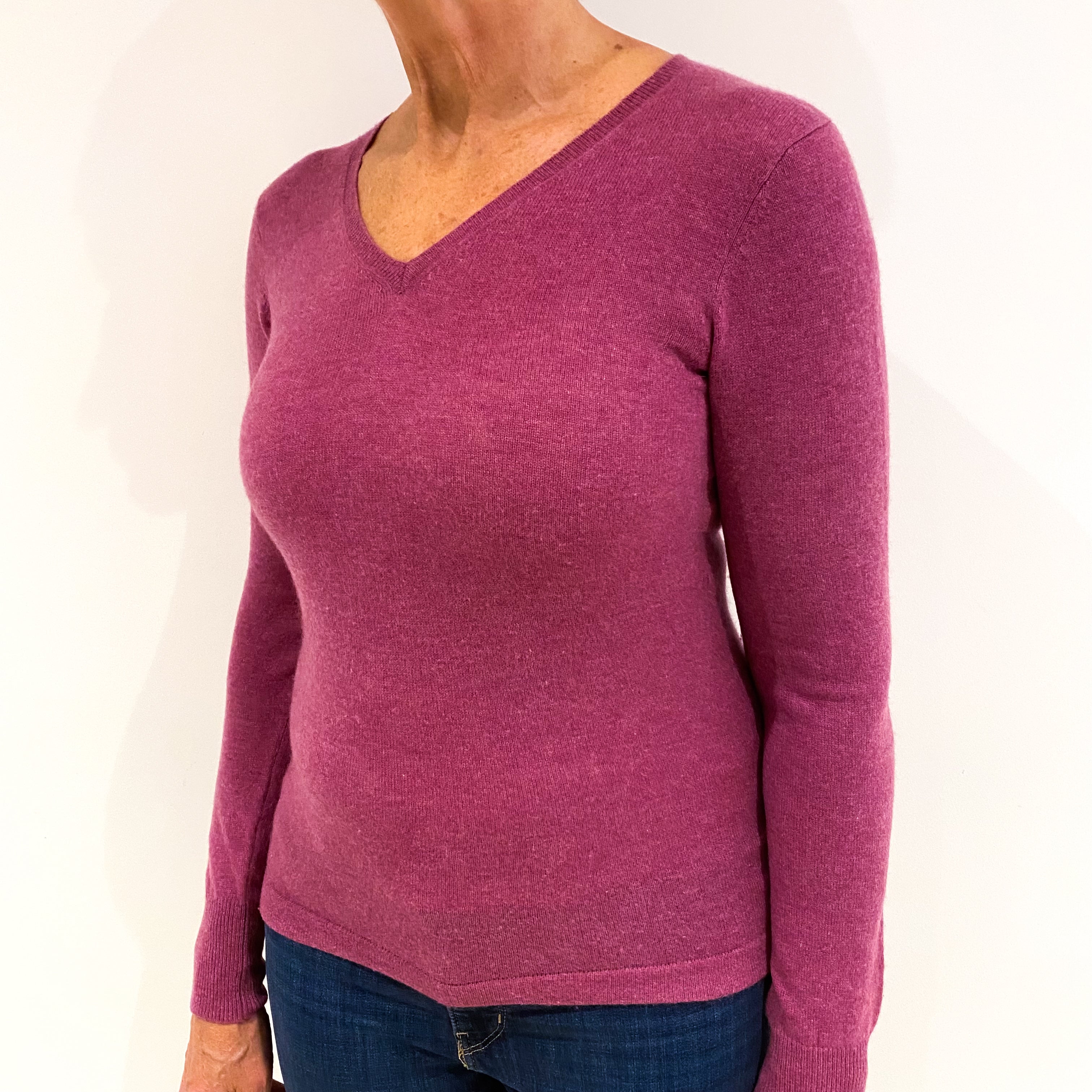 Mulberry Purple Cashmere V-Neck Jumper Medium