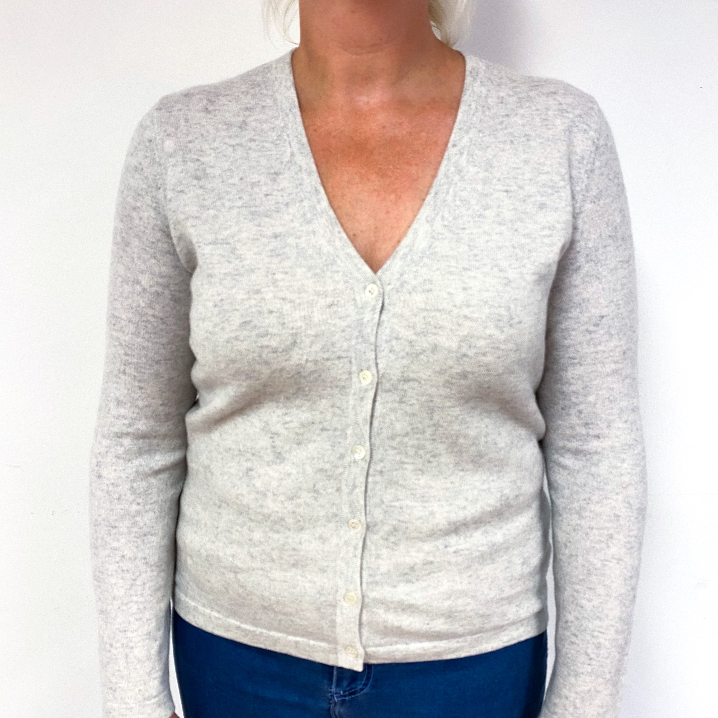 New Mist Grey Cashmere V- Neck Cardigan Large