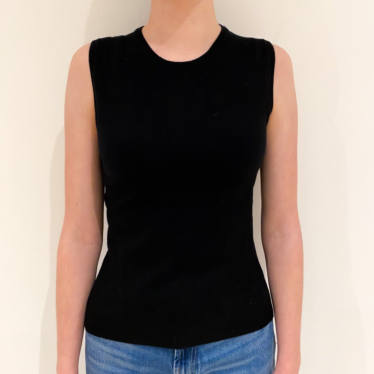 Black Cashmere Crew Neck Tank Top Extra Small