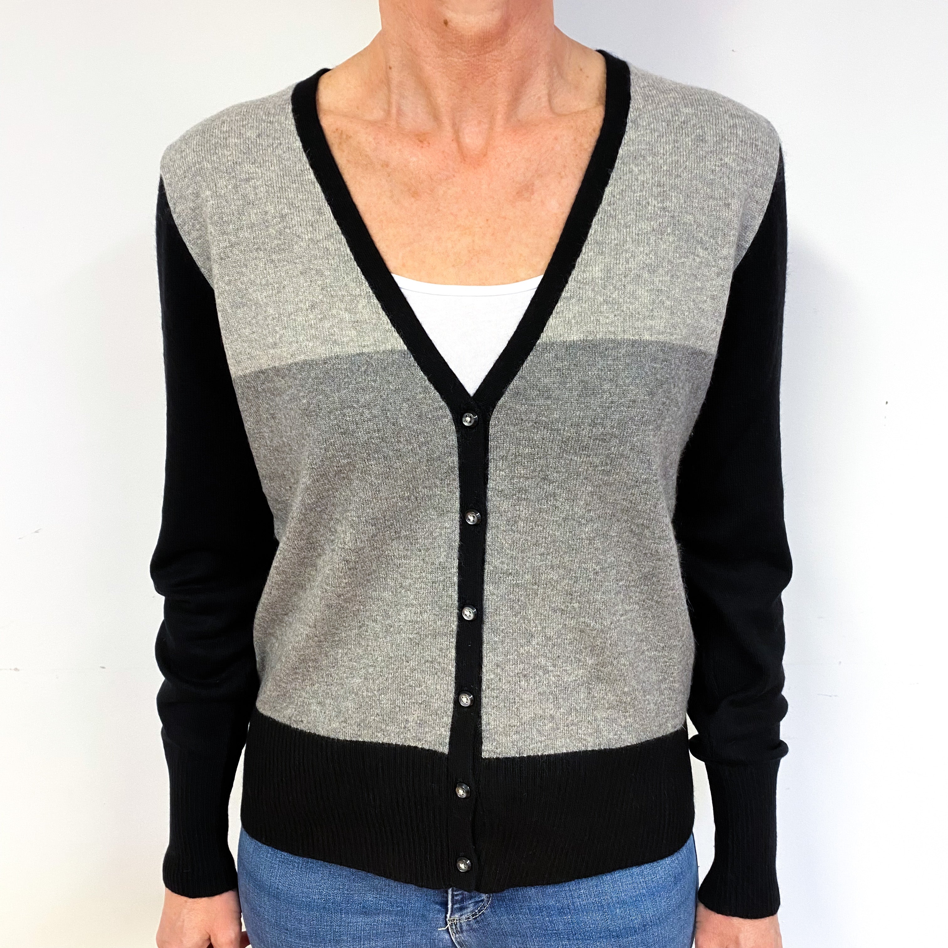 Grey Colour Block Cashmere Cardigan Medium