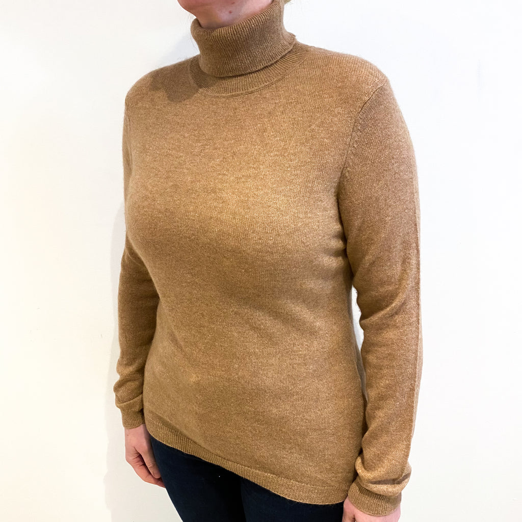 Butterscotch Brown Cashmere Polo Neck Jumper Large