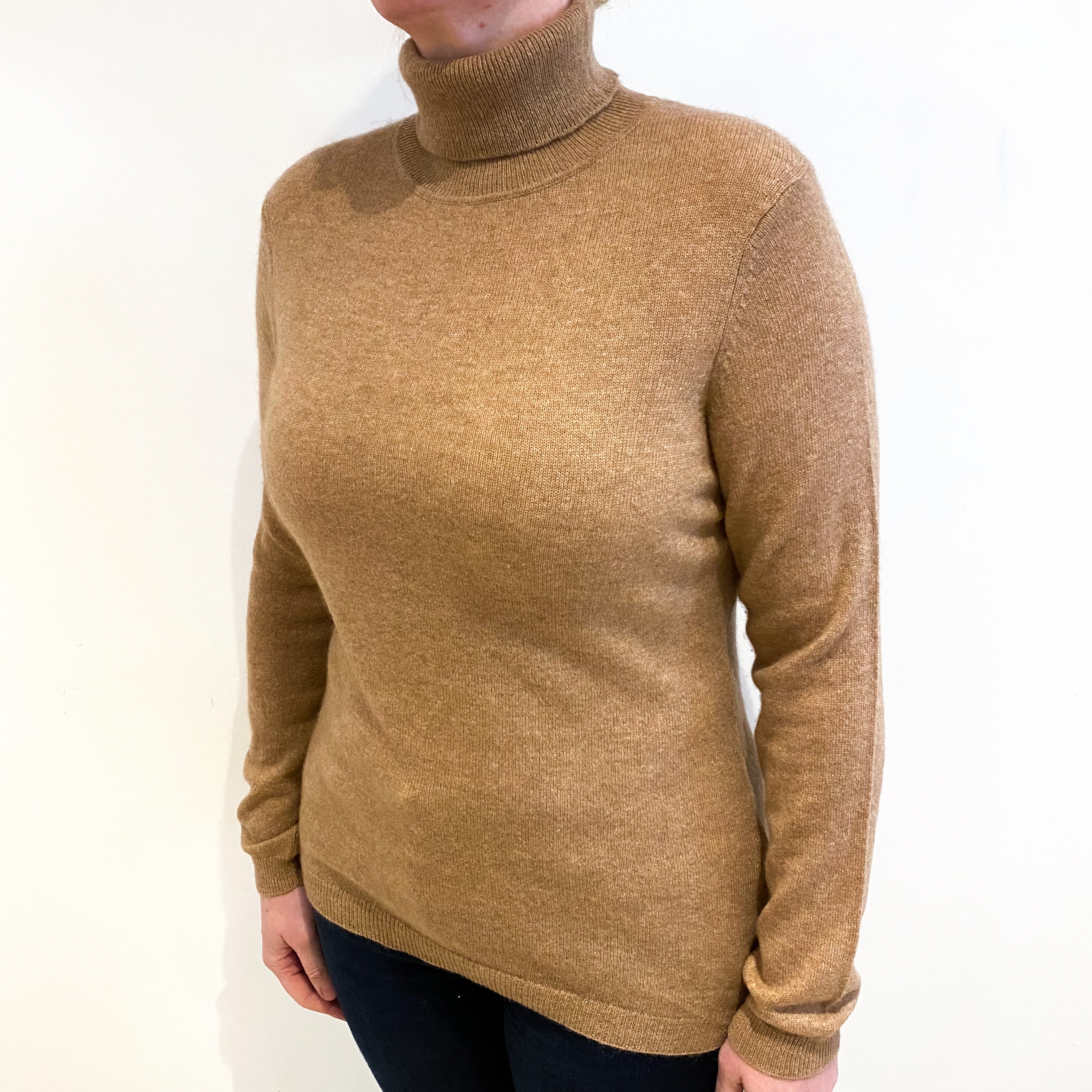 Butterscotch Brown Cashmere Polo Neck Jumper Large